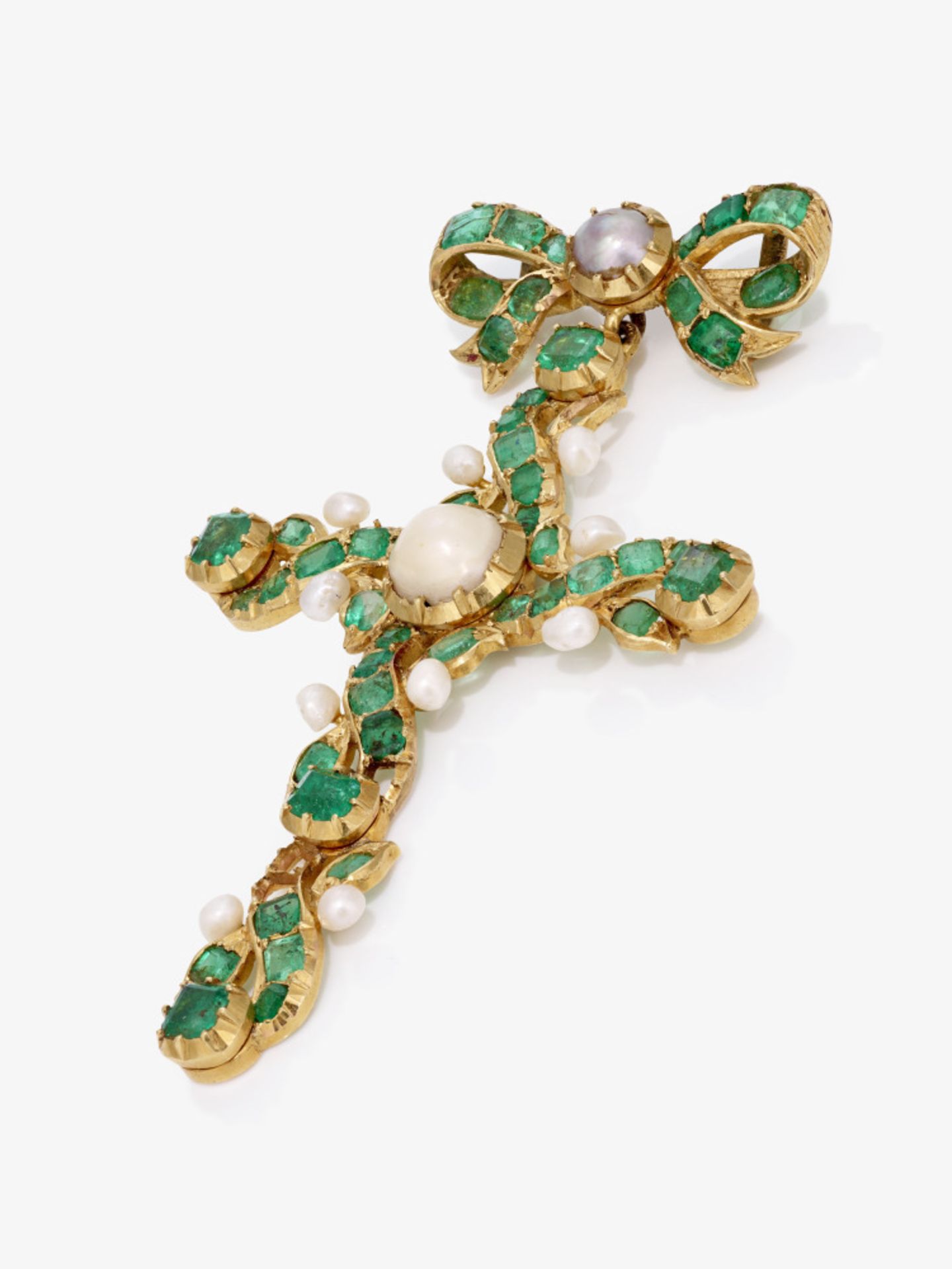 Cross pendant with emeralds and river pearls - Austria, circa 1870 - Image 2 of 2
