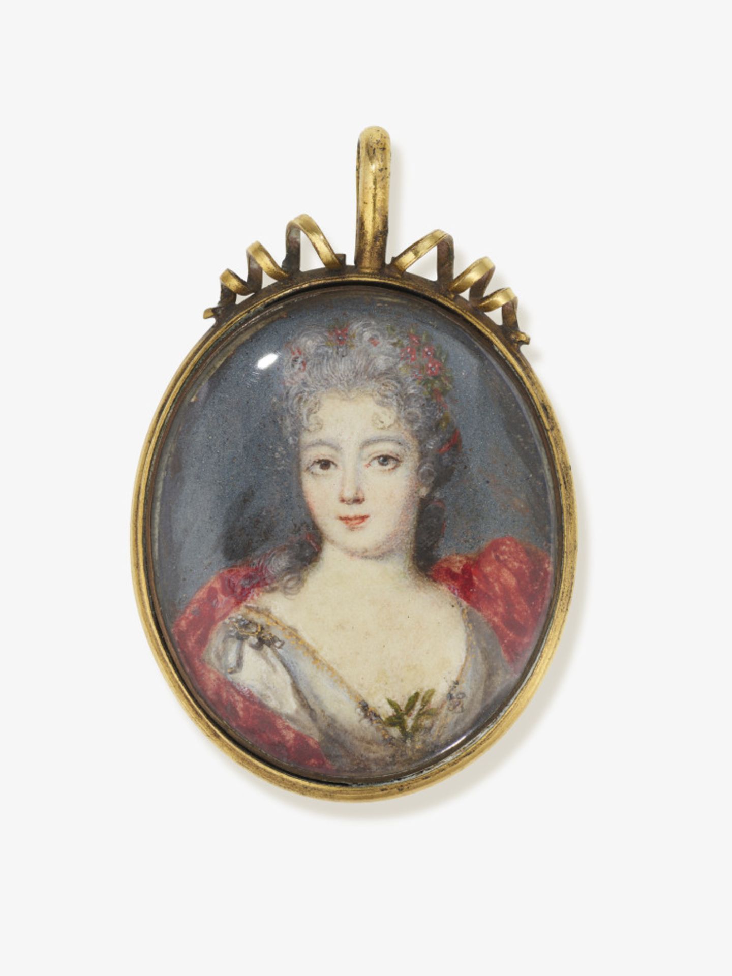 A pendant with a portrait miniature, half-length portrait of a young lady - Probably Germany, late 1