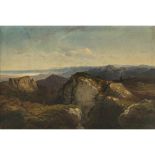 Süddeutsch 19th century - Mountain landscape with painter and hunter