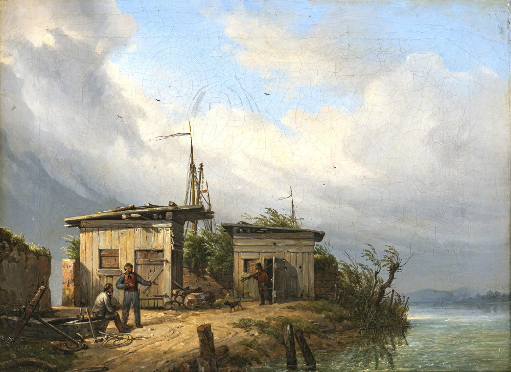 Carl Morgenstern - Fishermens huts on the lake shore