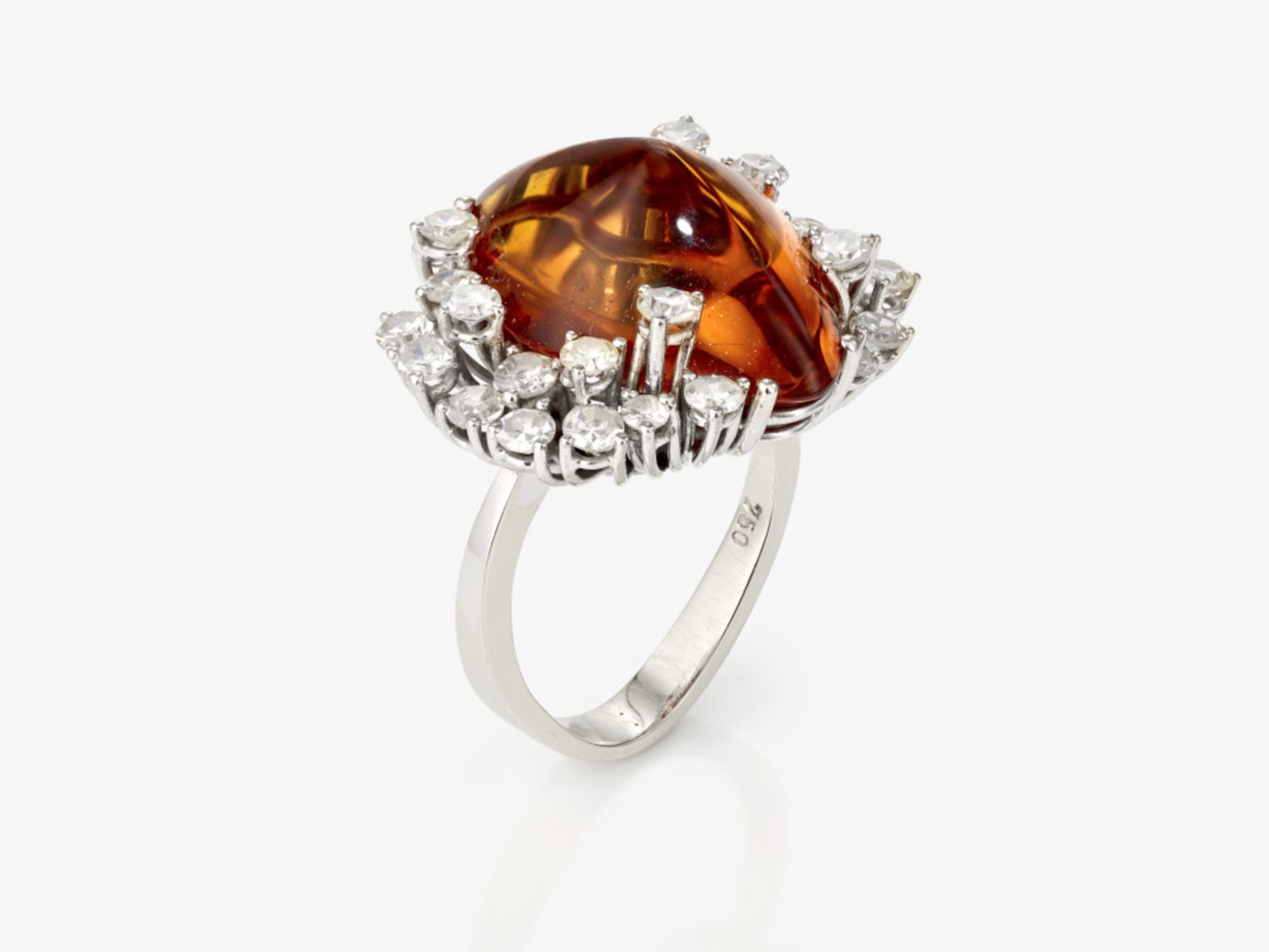 A ring with an amber-coloured citrine and diamonds - Munich, 1970s, RAVE