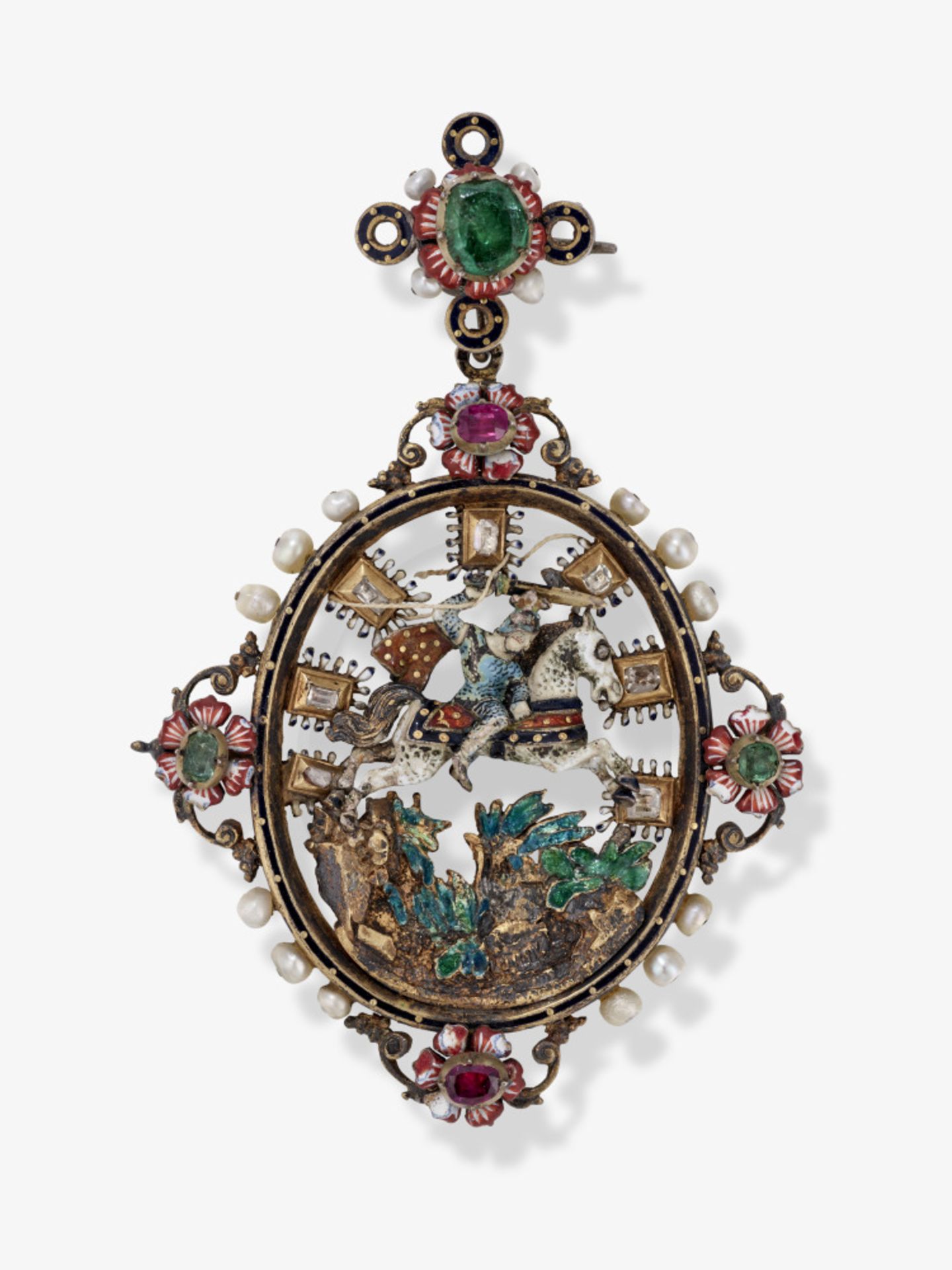 A pendant/brooch with a sculptural representation of Saint George - Germany, circa 1870