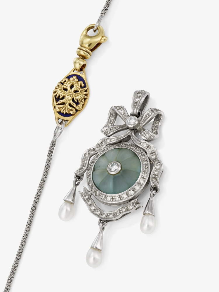 A pendant with brilliant-cut diamonds and cultured pearls - Pforzheim, circa 1998, FABERGÉ VICTOR MA - Image 2 of 3