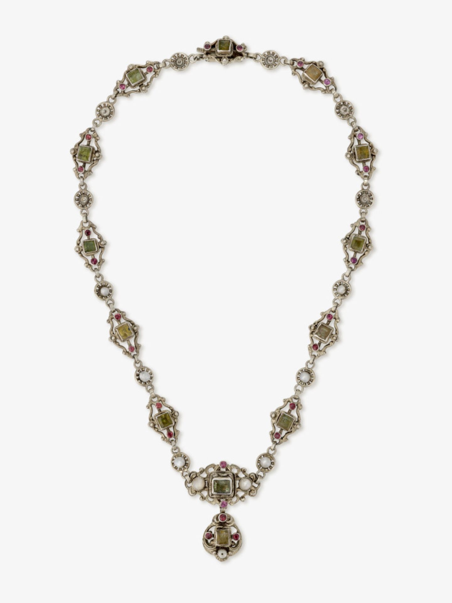 Collier mit Flußperlen, Prasiolithen und Granaten - (Buda)Pest, um 1870 - Bild 2 aus 2