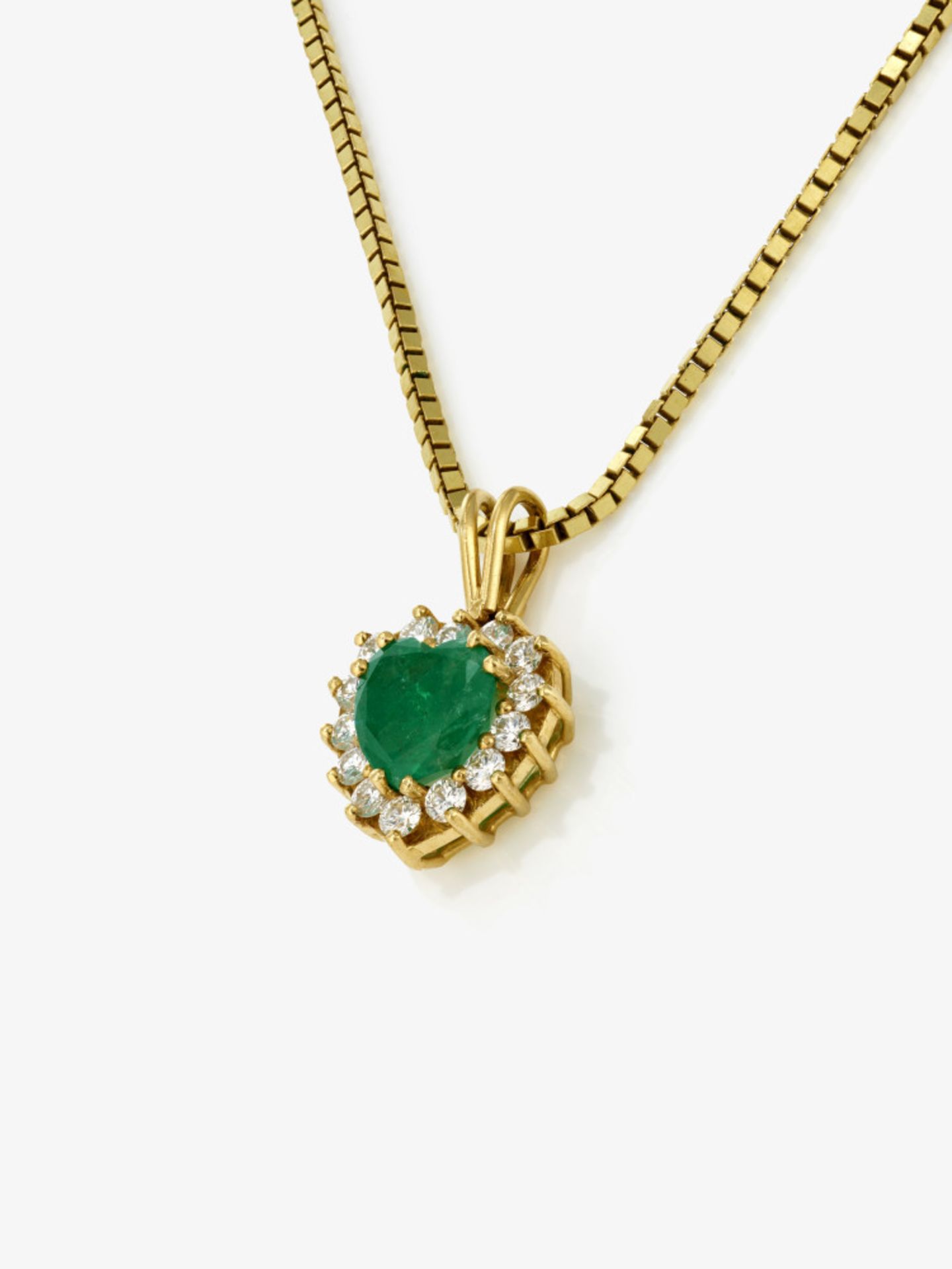 An emerald and brilliant-cut diamond pendant with a fine Venetian necklace - Image 2 of 2