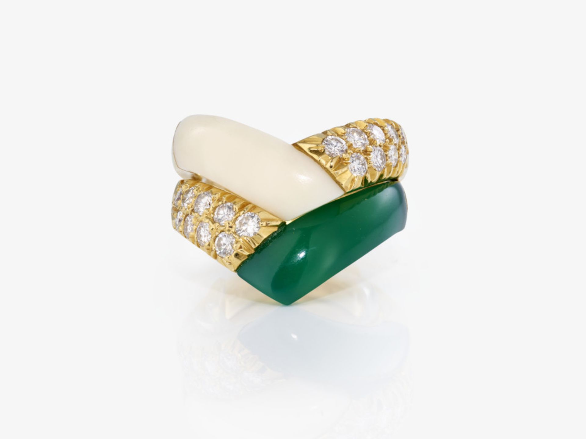 Two rings with brilliant-cut diamonds, white coral and green agate - Paris, dated 1976 and 1977 (gre - Image 2 of 2