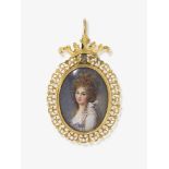 A locket with a portrait miniature, half-length portrait of a young lady - England, circa 1780-1790