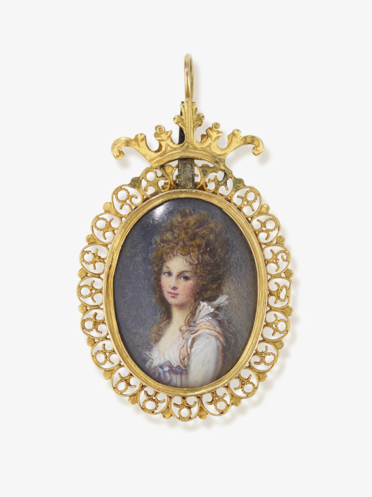A locket with a portrait miniature, half-length portrait of a young lady - England, circa 1780-1790