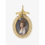 Medaillon mit Bildnisminiatur, Brustbild einer jungen Dame - England, um 1780-1790