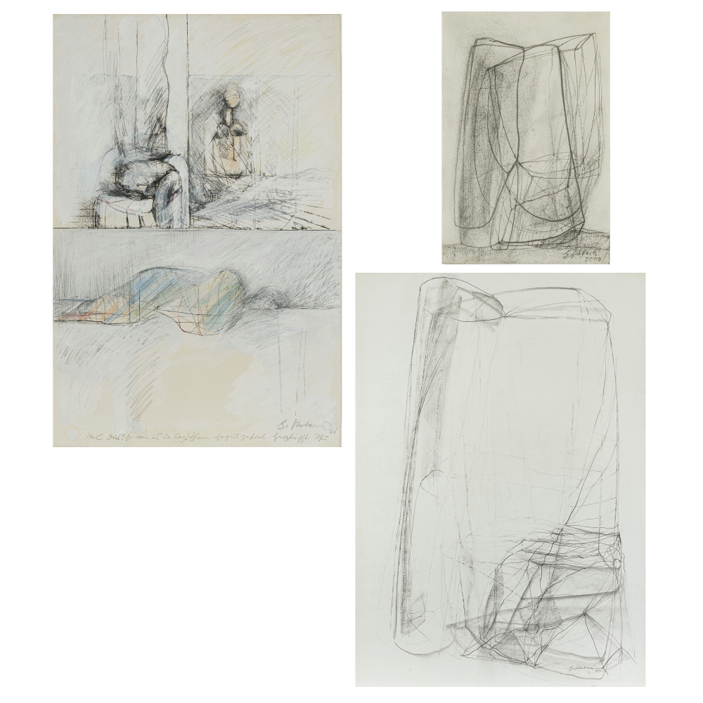 Herbert Peters - Sketch of a reclining figure, 1971. Sketch for a two-part sculpture, 1999. Sketch f