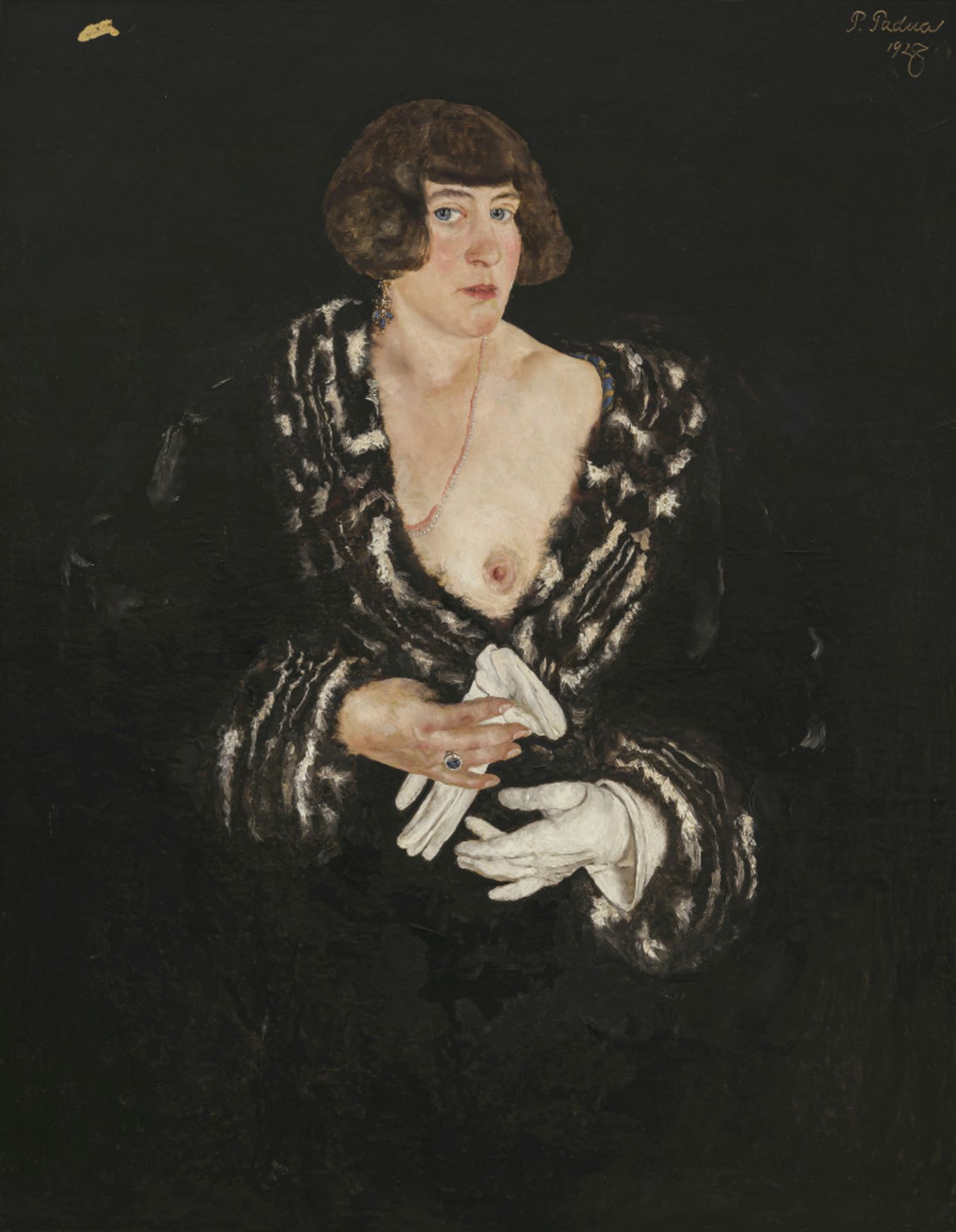 Paul Mathias Padua - Lady in black robe with bare breast. 1928