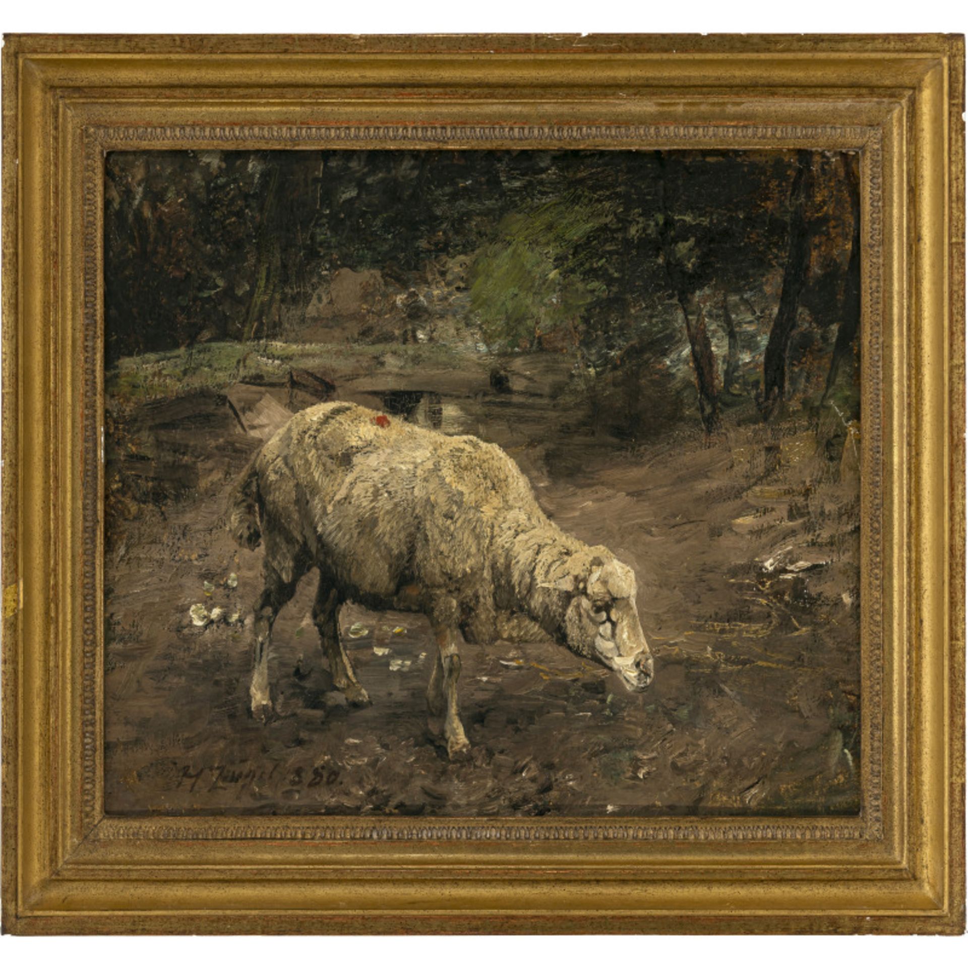 Heinrich von Zügel - Weidendes Schaf in Landschaft. 1880 - Bild 2 aus 3