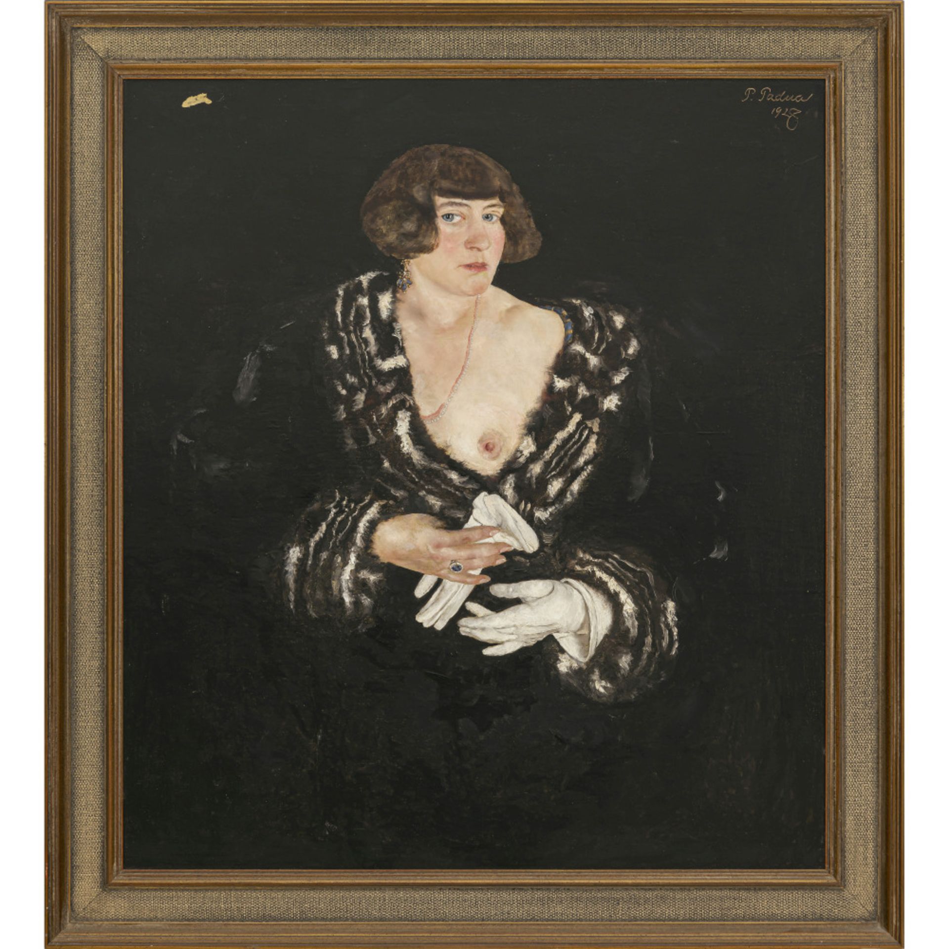 Paul Mathias Padua - Lady in black robe with bare breast. 1928 - Image 2 of 3