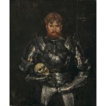 Paul Mathias Padua - Self-portrait in armour with a skull. 1925