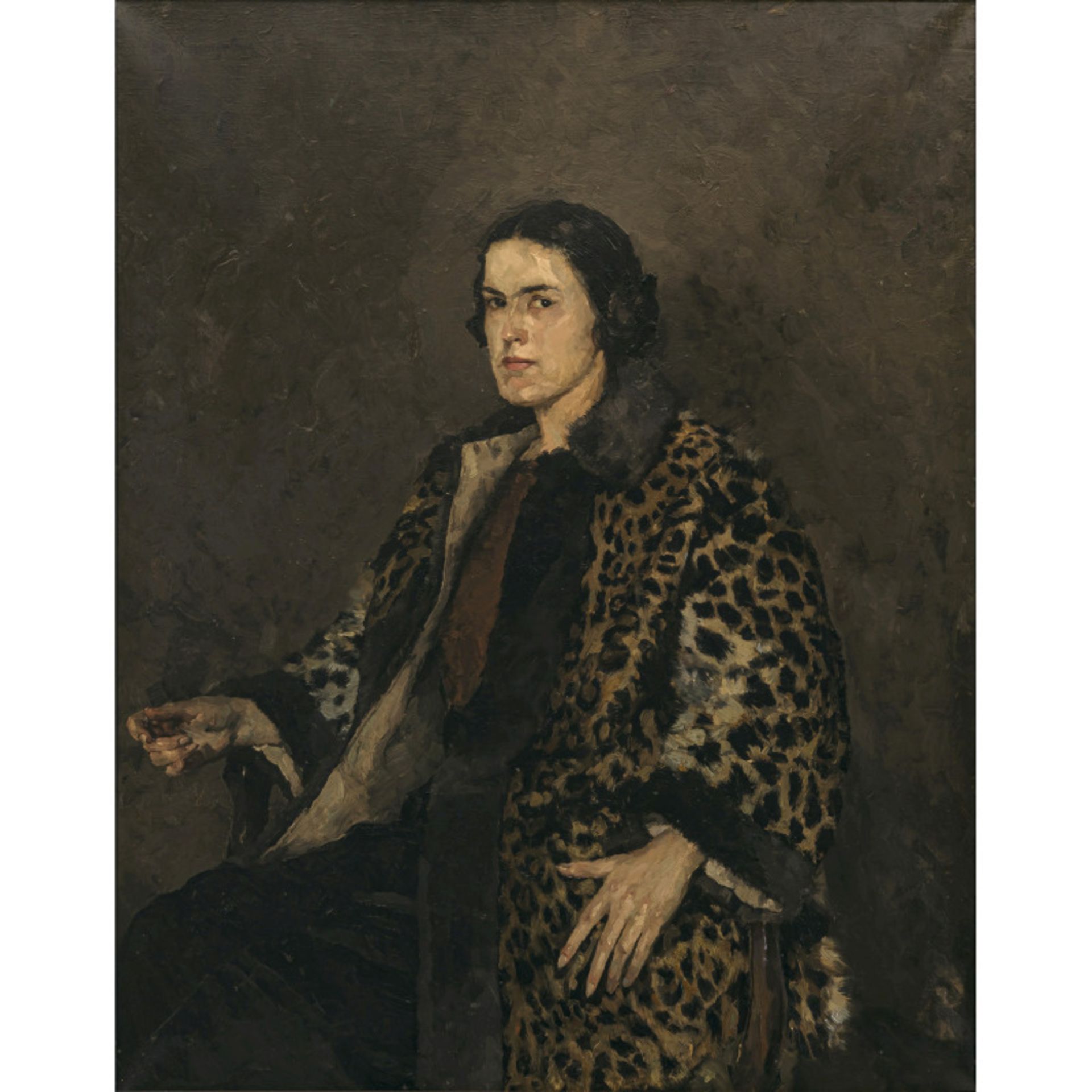 Thomas Baumgartner - Portrait of a seated lady wearing a leopard coat. 1913