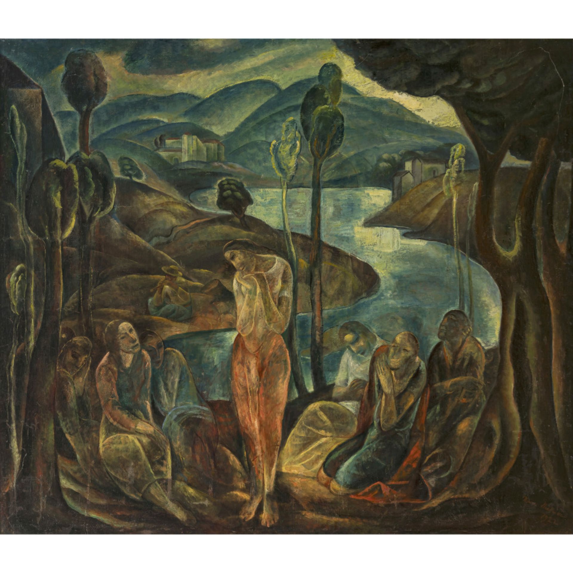 Heinrich Heidner - Figurenstaffage in südlicher Flusslandschaft. 1922