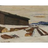 Karl Meisenbach - Winter landscape with hut in the sunset. 1936