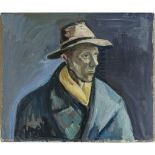 Unbekannt 20. Jh. - Männerbildnis mit Hut und gelbem Schal