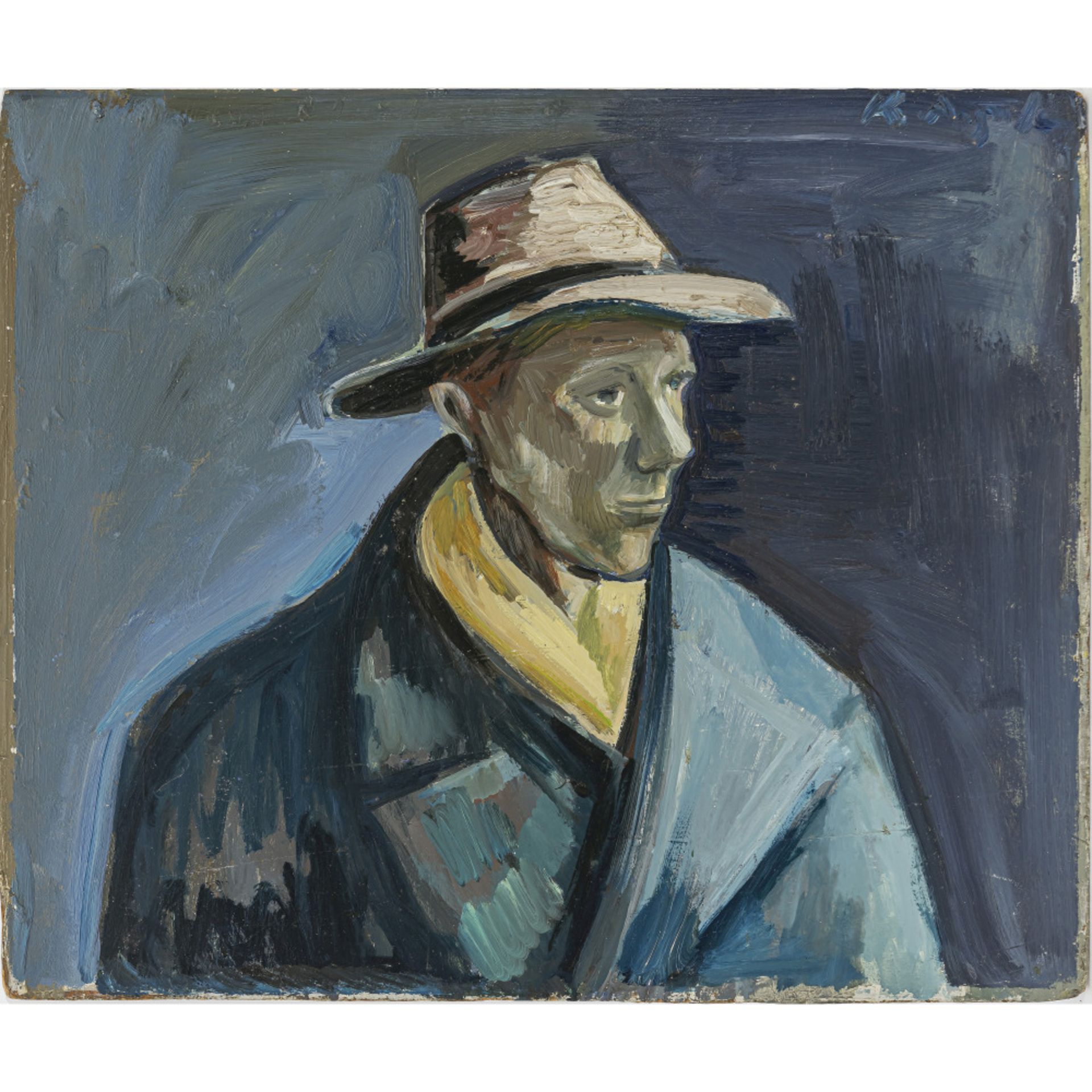 Unbekannt 20th century - Portrait of a man with a hat and yellow scarf