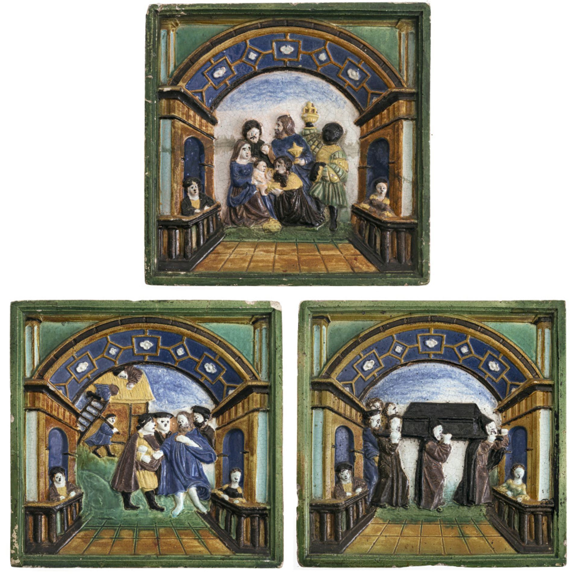 Three oven tiles - probably Nuremberg, circa 1540/1550