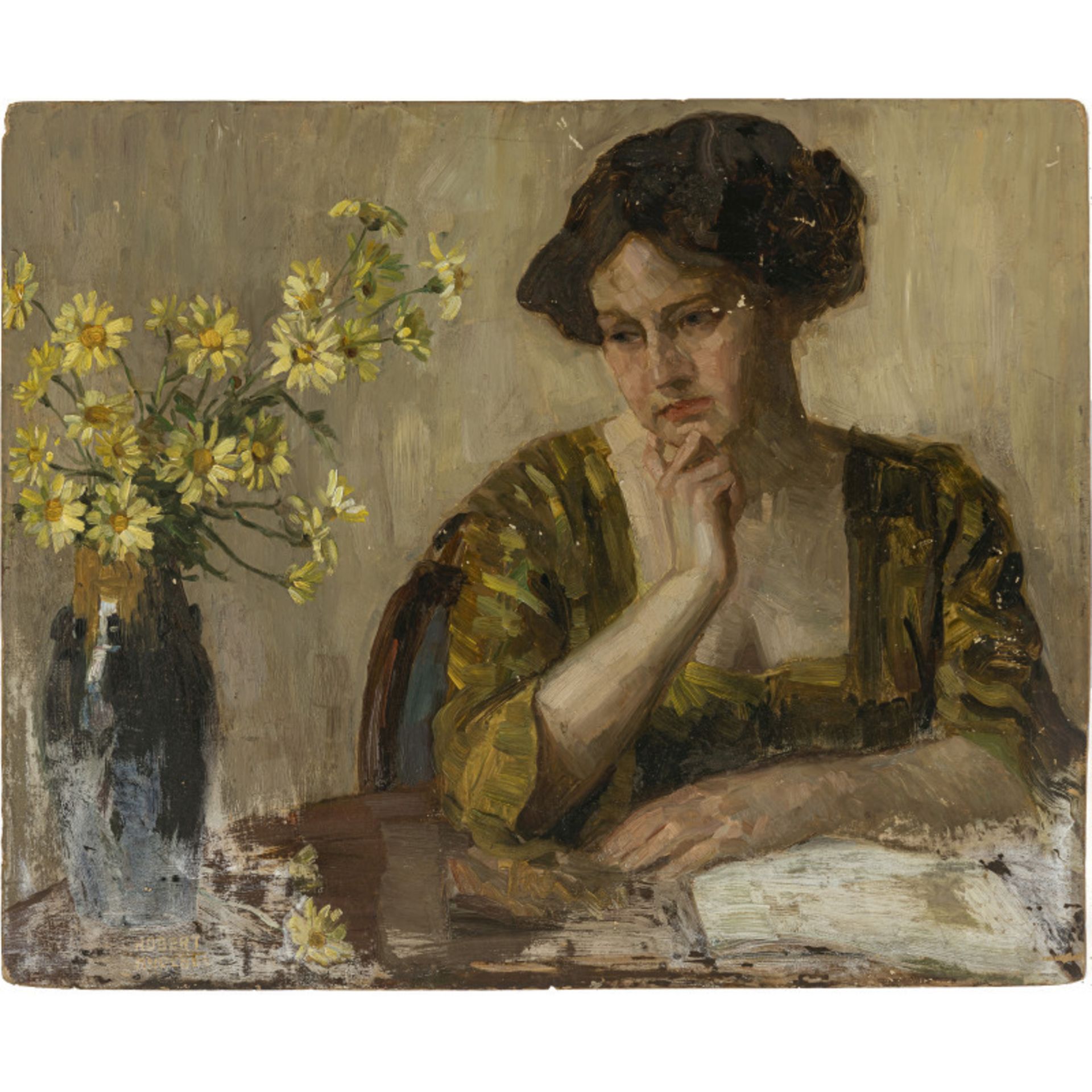 Robert Knoebel - Thoughtful young woman with flower vase with daisies