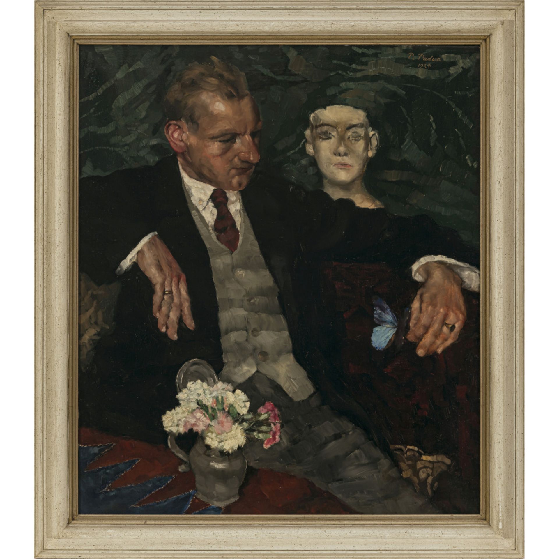 Paul Mathias Padua - Gentleman in a suit with a blue butterfly. 1925 - Image 2 of 2