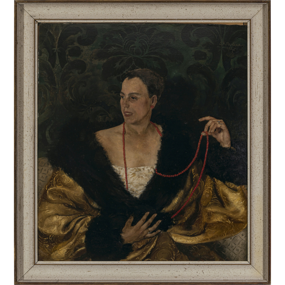 Paul Mathias Padua - Portrait of a lady with a red chain. 1927 - Image 2 of 2