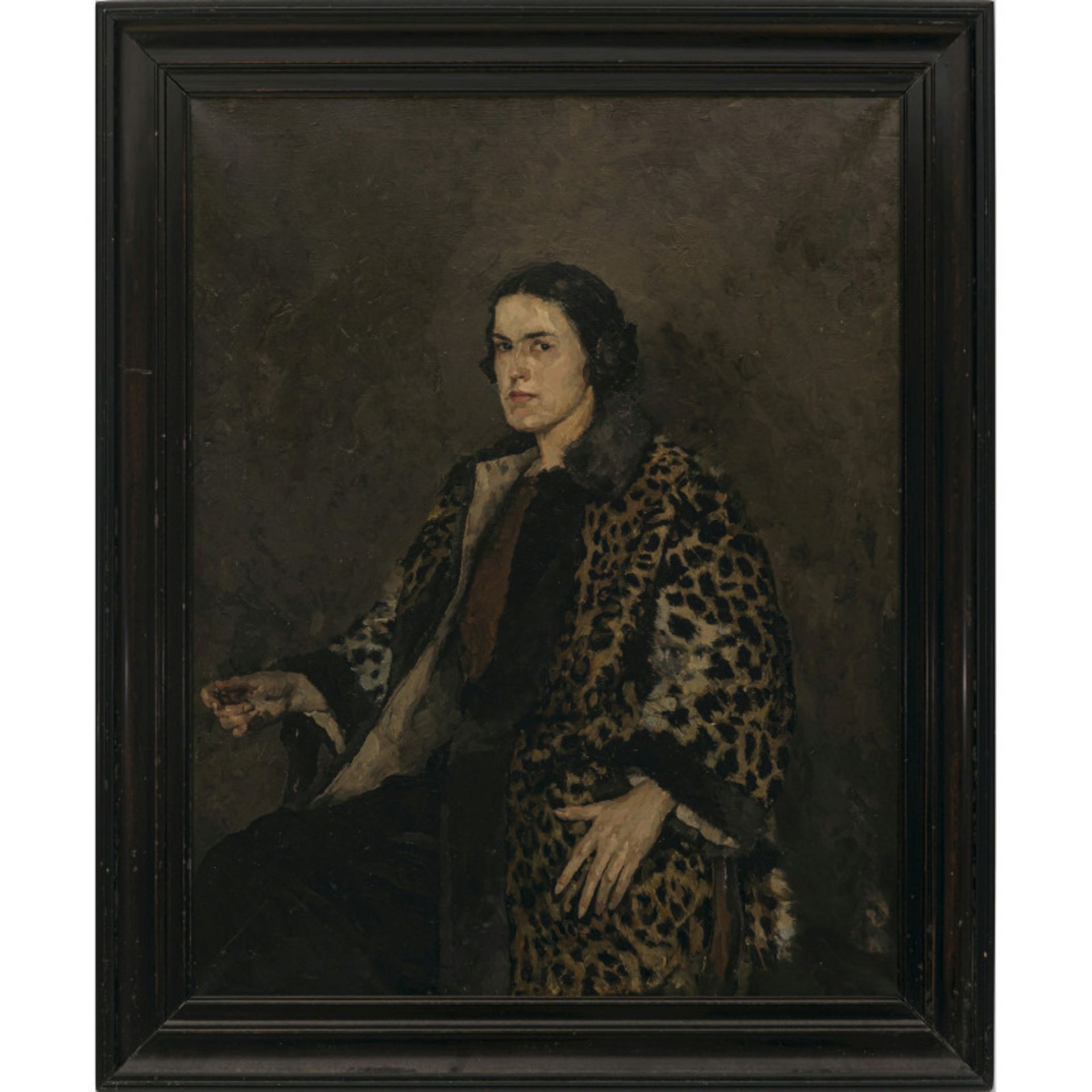 Thomas Baumgartner - Portrait of a seated lady wearing a leopard coat. 1913 - Image 2 of 3