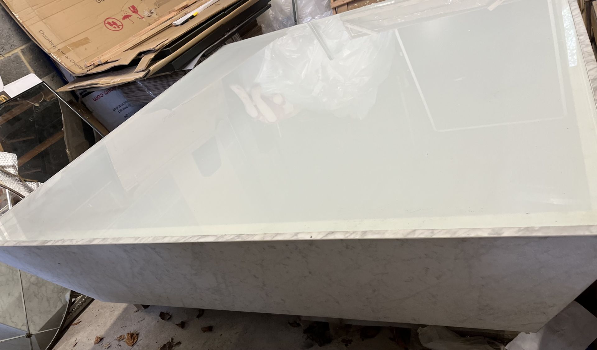 ** HUGEEEE RRP !!! **  Timothy Oulton Dover Marble Coffee Table with Glass Top  - NEW, SMALL CHIP -  - Image 4 of 13