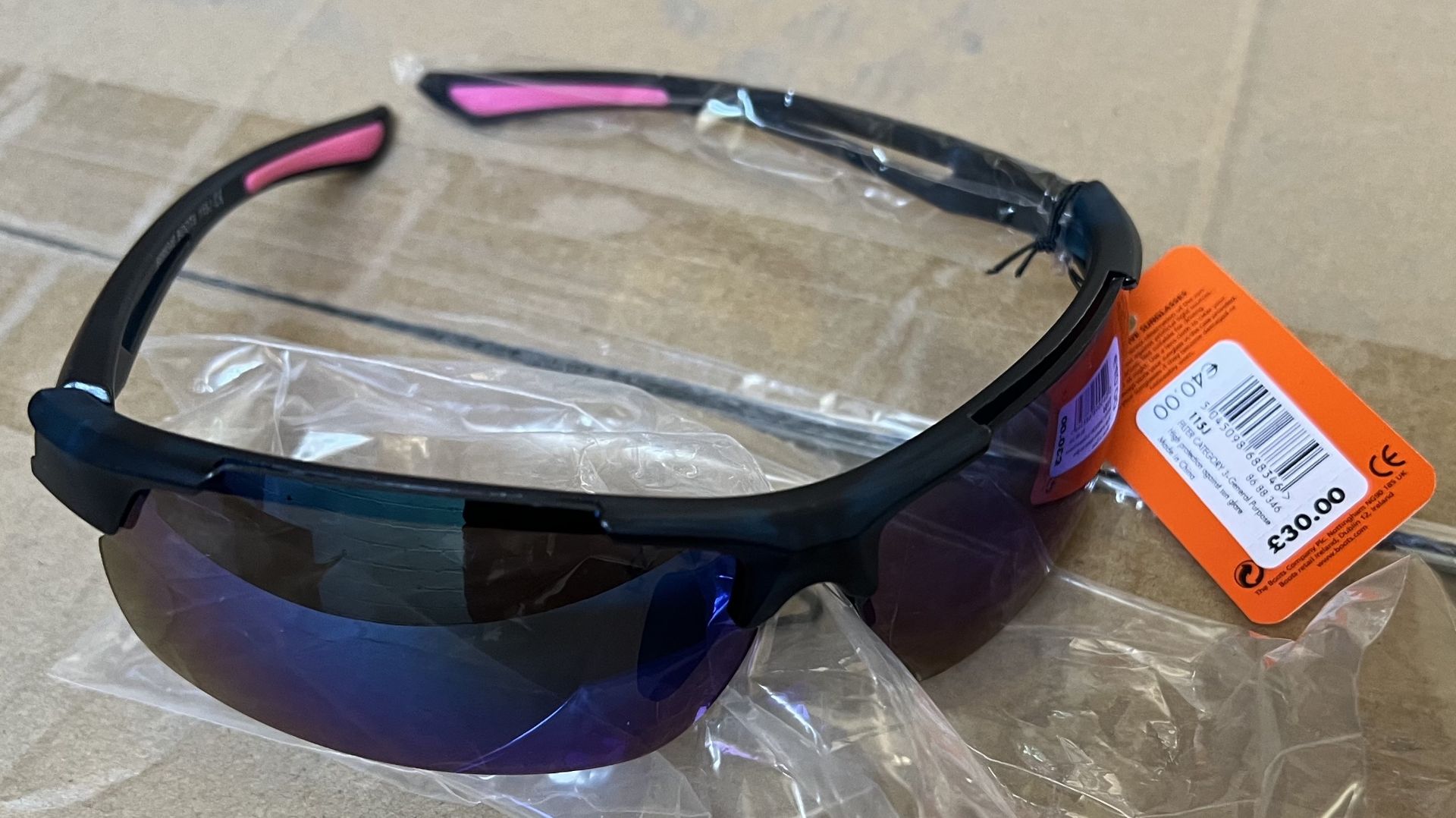 40 x Boots Active Sports Styled Sunglasses 100% UVA - (NEW) - BOOTS RRP Â£1,000 !