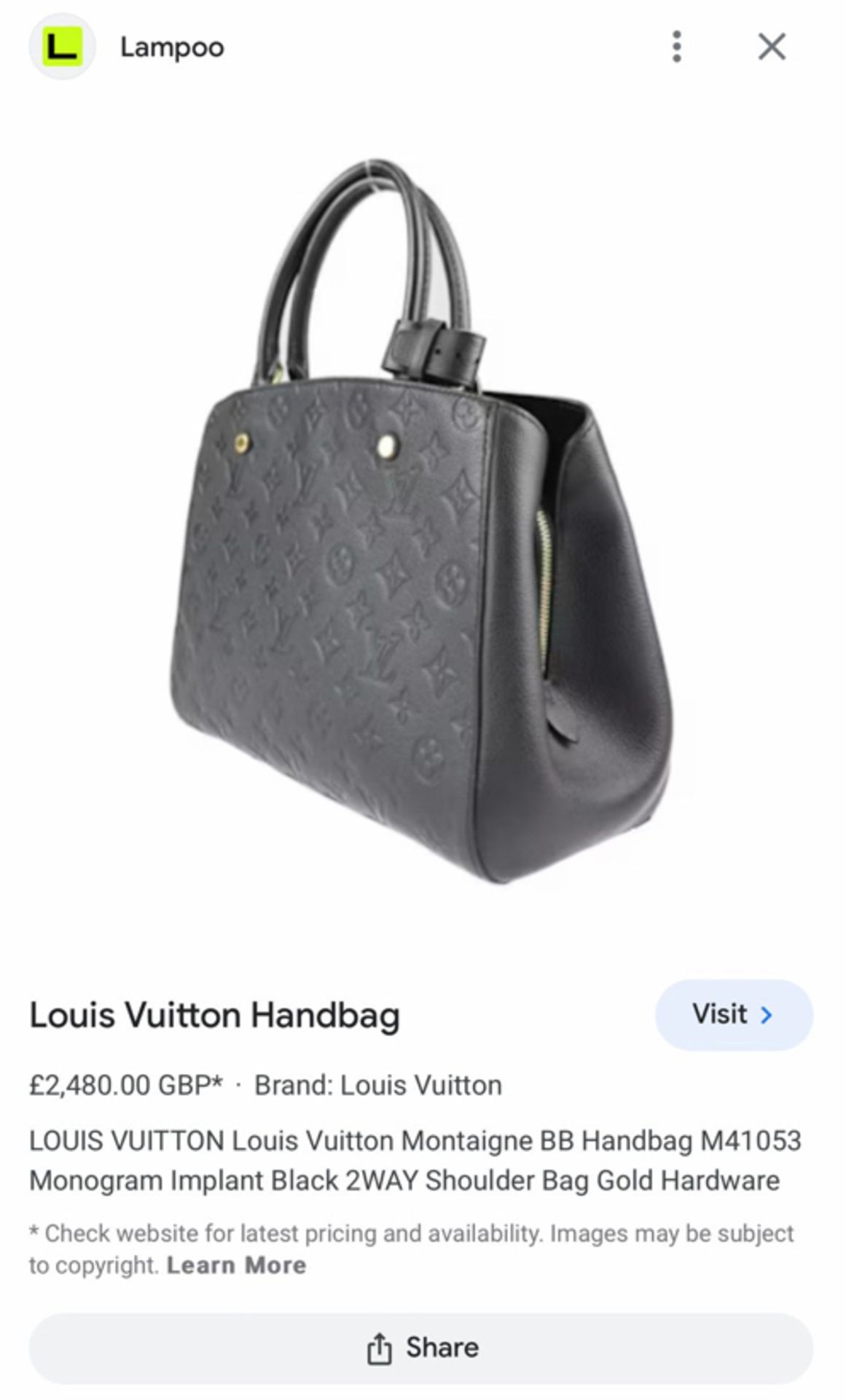 Black Louis Vuitton Montaigne Bag - MINT, AS NEW- NO VAT - RRP Â£2,450+ ! - Image 2 of 9