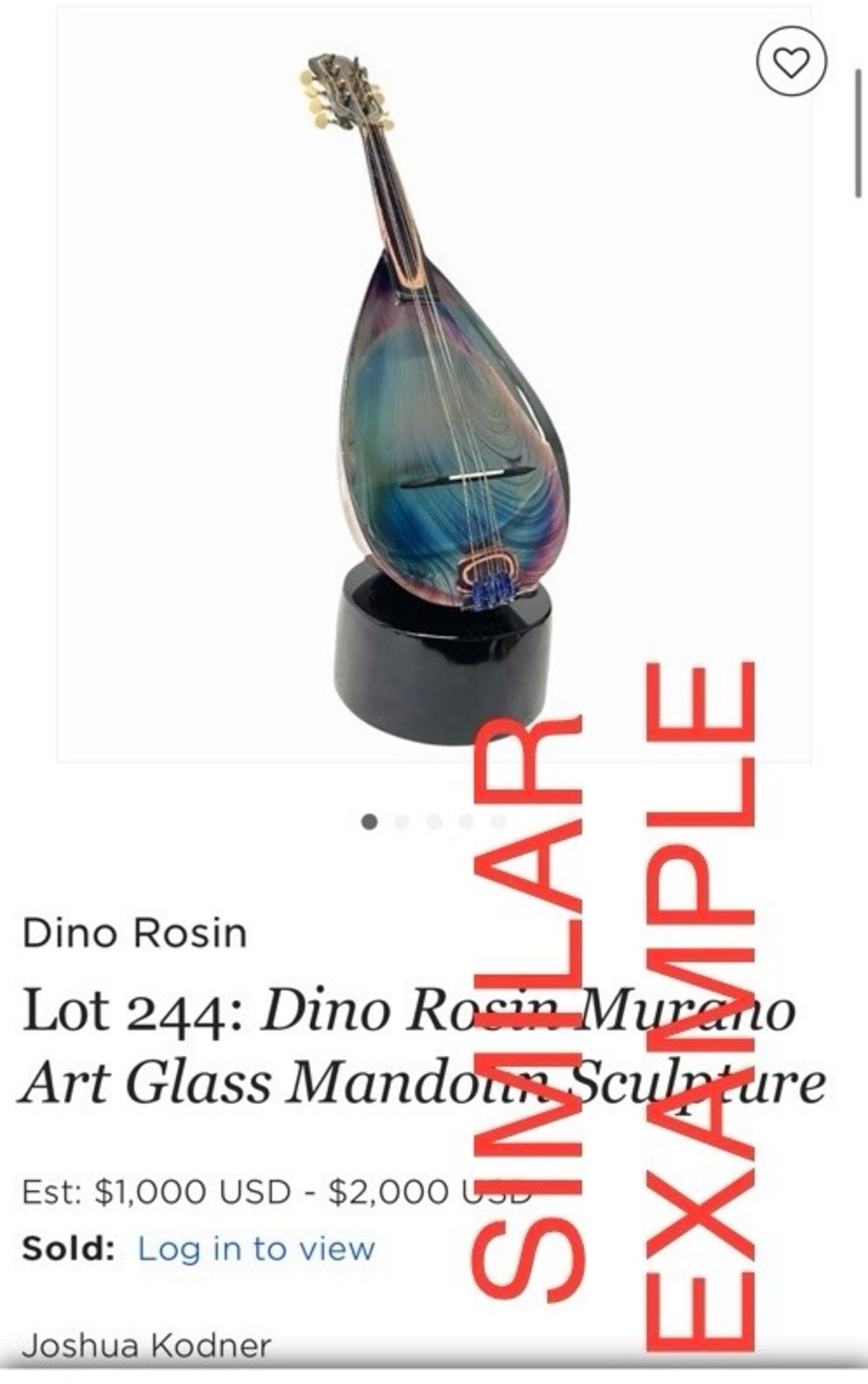 Stunning â€˜Dino Rosinâ€™ - Murano Art Glass Mandolin Sculpture - Image 15 of 16