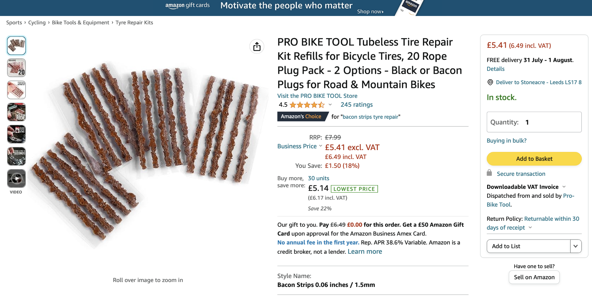 20 x Pro Bike Tool Pack of 20 Tubeless Bike Tyre Repair Kit Black Strips 3.5mm - (NEW) - RRP £159+! - Bild 2 aus 7