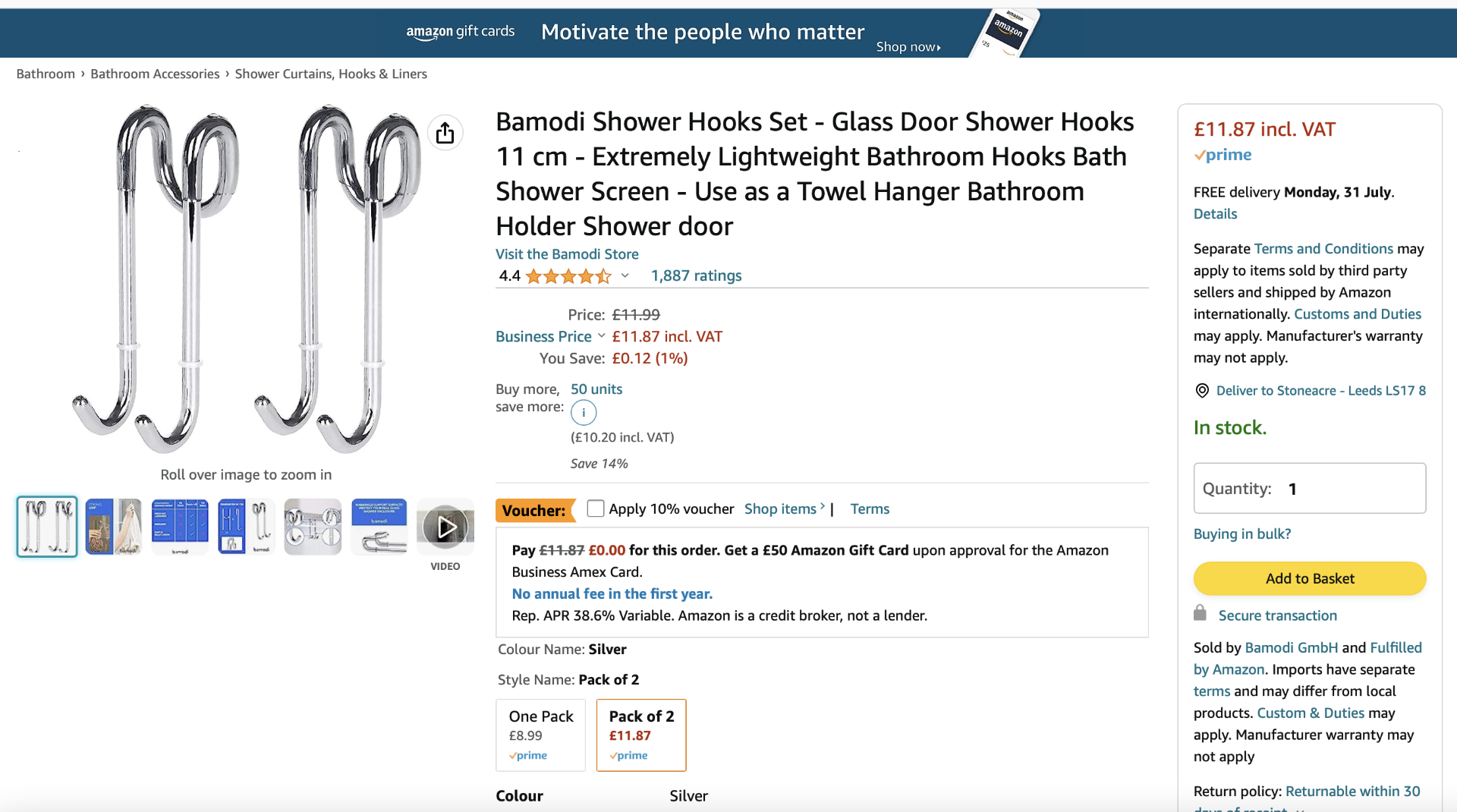 80 x Bamodi Glass Shower Door Hooks Set 11cm - (NEW) - RRP Â£959.20+ ! - Bild 2 aus 8