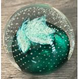 Caithness Scotland Cauldron Aqua Clear Glass Art 3â€ Paperweight in Jade Green