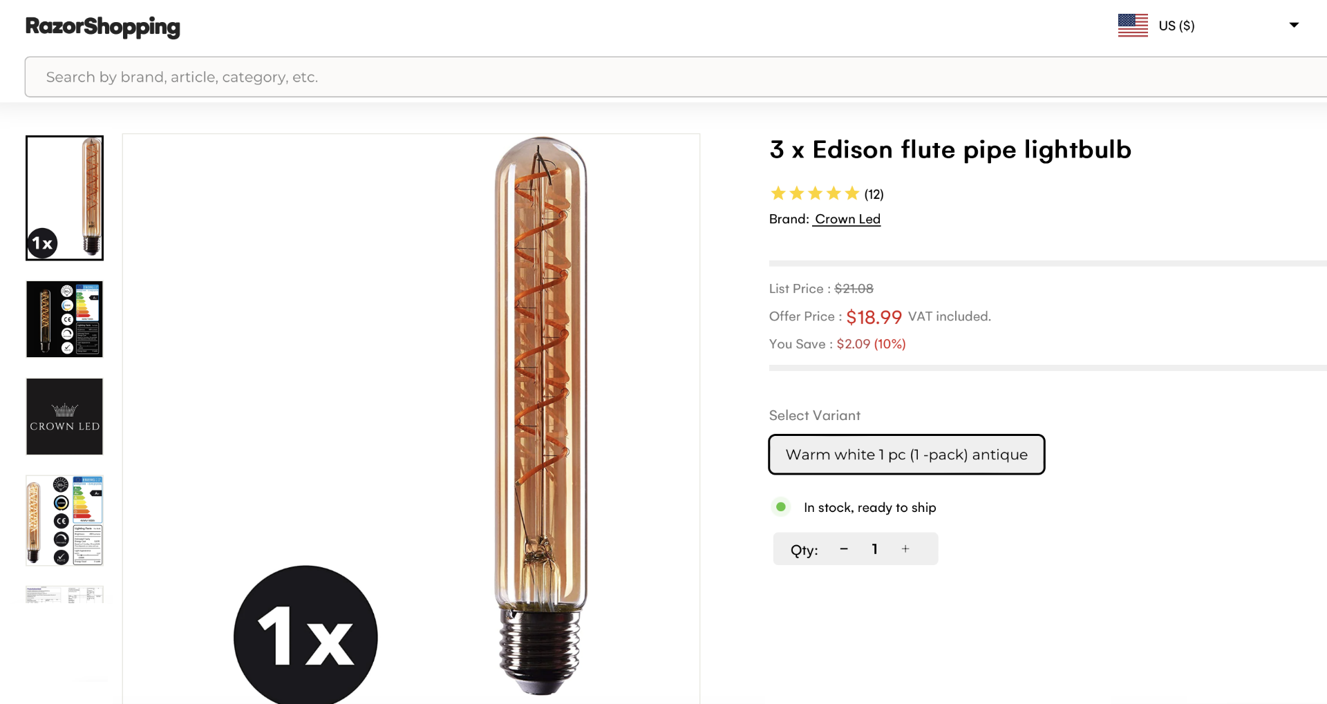 12 x CROWN LED Edison Flat Pipe Lightbulb 4W/40W Warm White - NEW & BOXED - BIG RRP! - Image 2 of 7