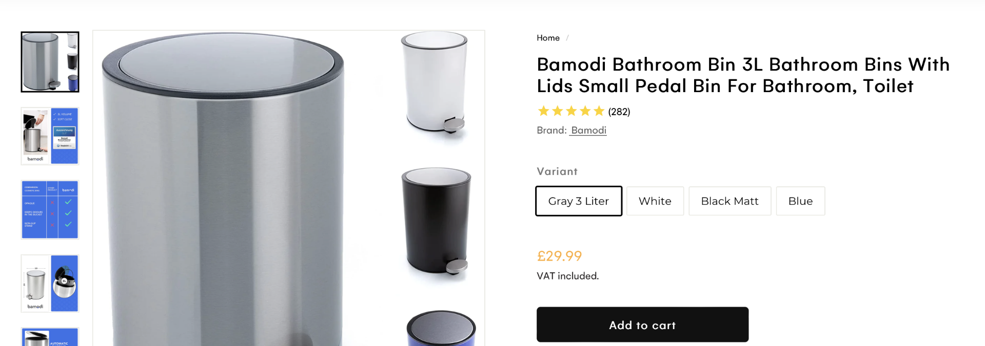 5 x BAMODI Stainless Steel 3L Bathroom Bins - RRP Â£100+! - Bild 2 aus 12