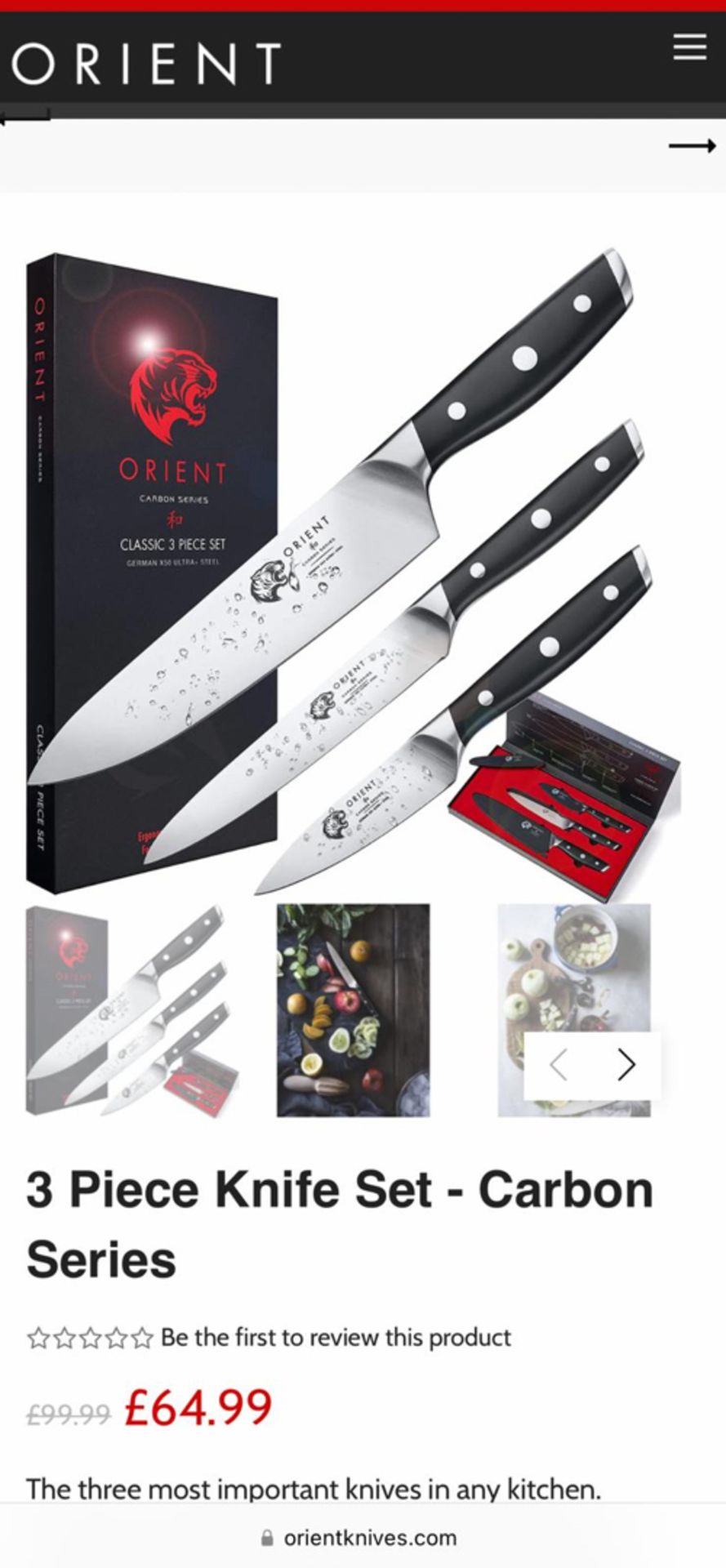 Orient Knife Set of 3 - German Steel - BRAND NEW - RRP Â£100+ ! - Image 2 of 3