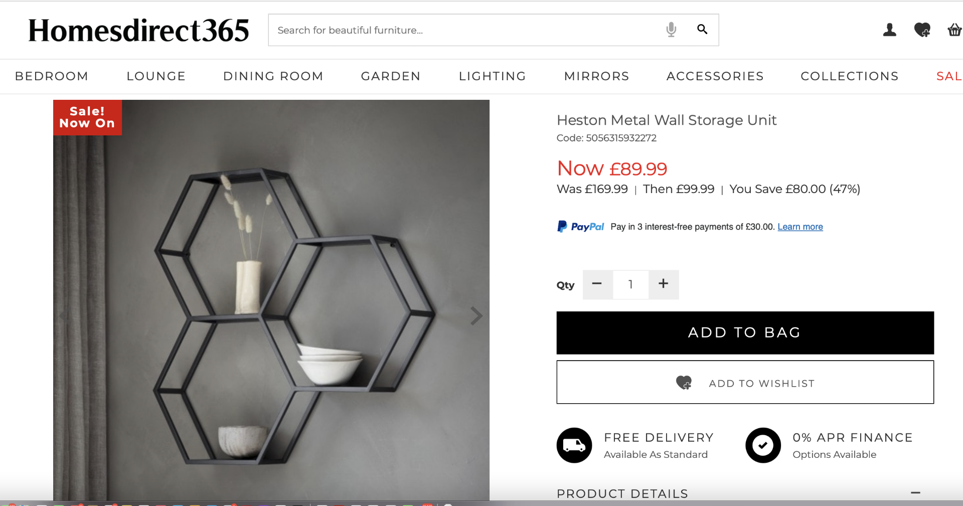 Hudson Gallery Heston Metal Hexagon Wall Mounted Storage Unit Shelf in Black - Brand New and Boxed - Bild 2 aus 3