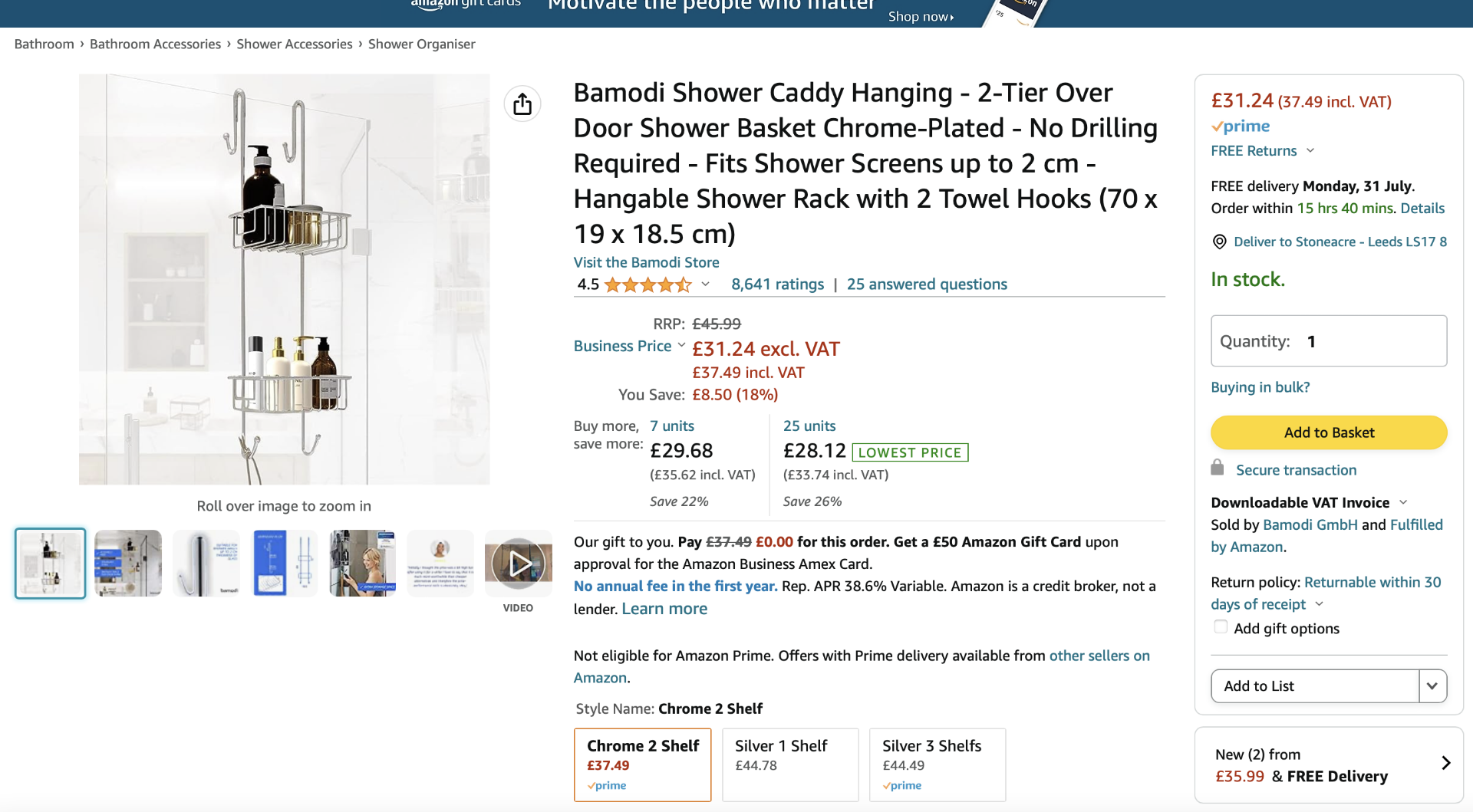 Bamodi Shower Caddy Hanging Stainless Steel 2 Shelf - (NEW) - RRP Â£45+! - Bild 2 aus 7