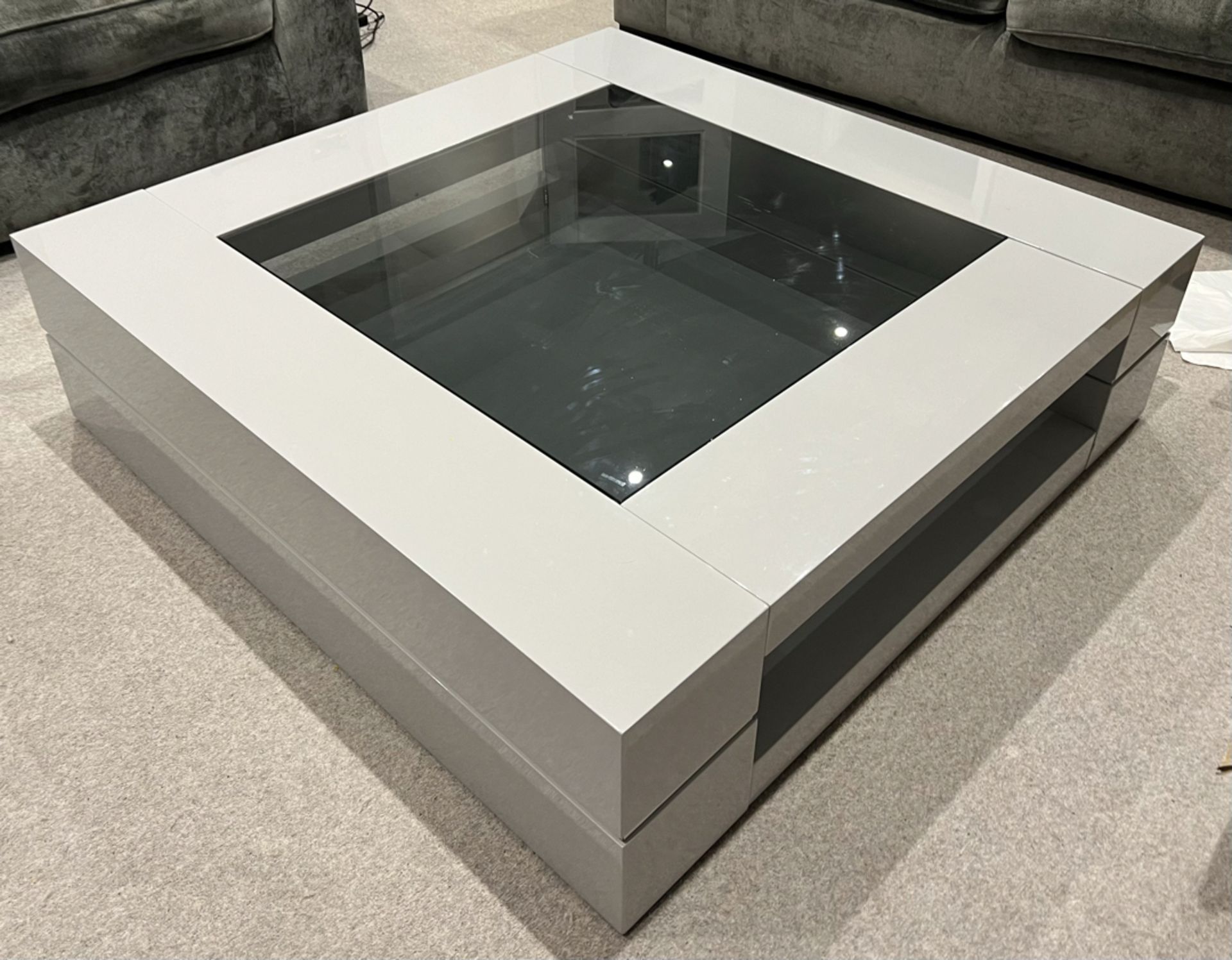 Quatropi Design Studios 682E Square Glass Topped Modern Grey Coffee Table - RRP Â£575