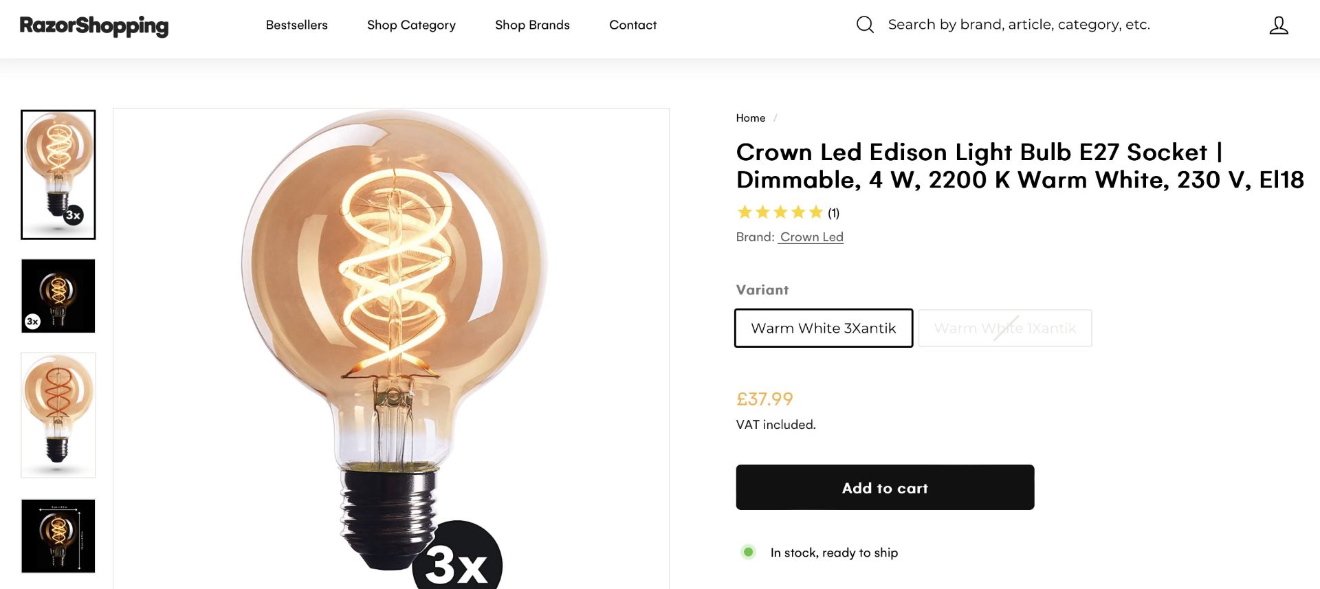 5 x Crown Led Edison Light Bulbs E27 - NEW & BOXED - RRP Â£60+ !