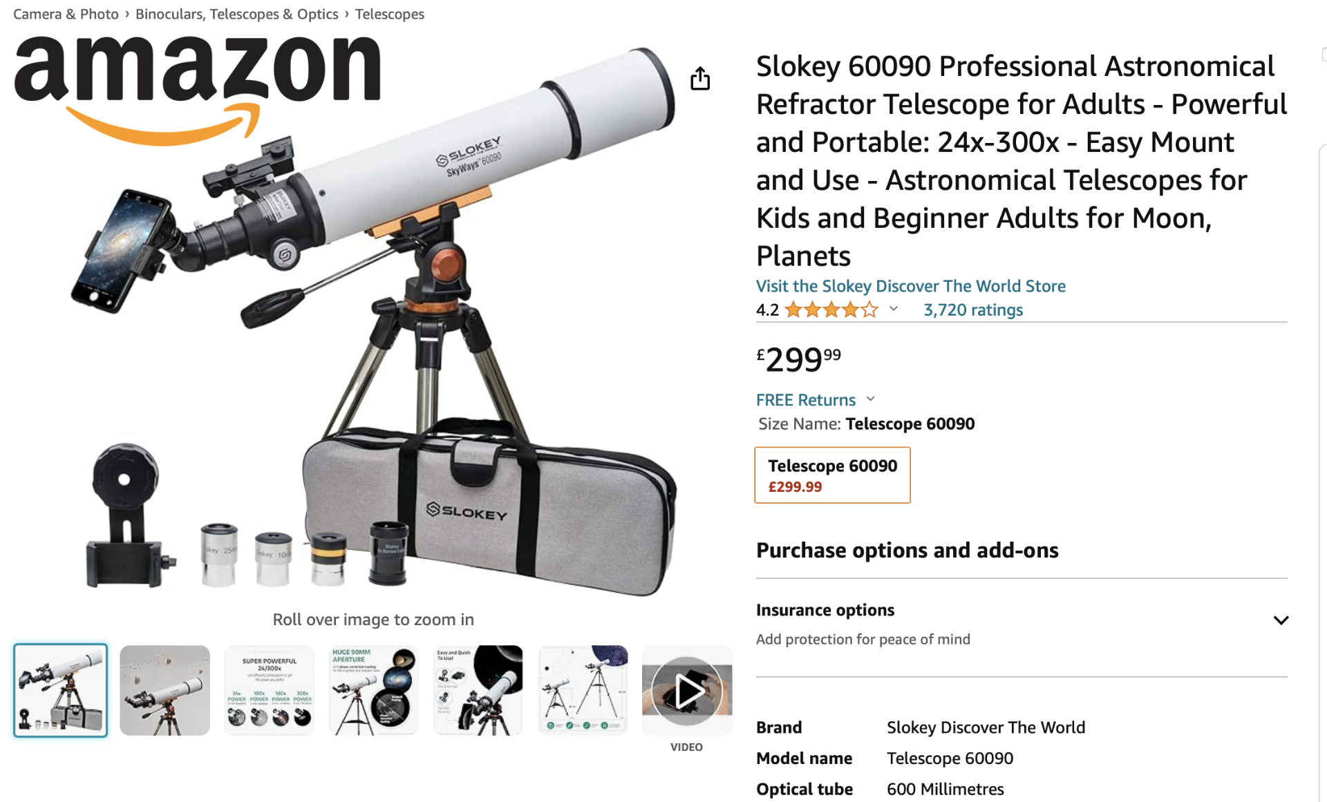 Slokey 60090 SKYWAYS TELESCOPE FOR ASTRONOMY WITH ACCESSORIES (NEW) - AMAZON PRICE Â£299.99!