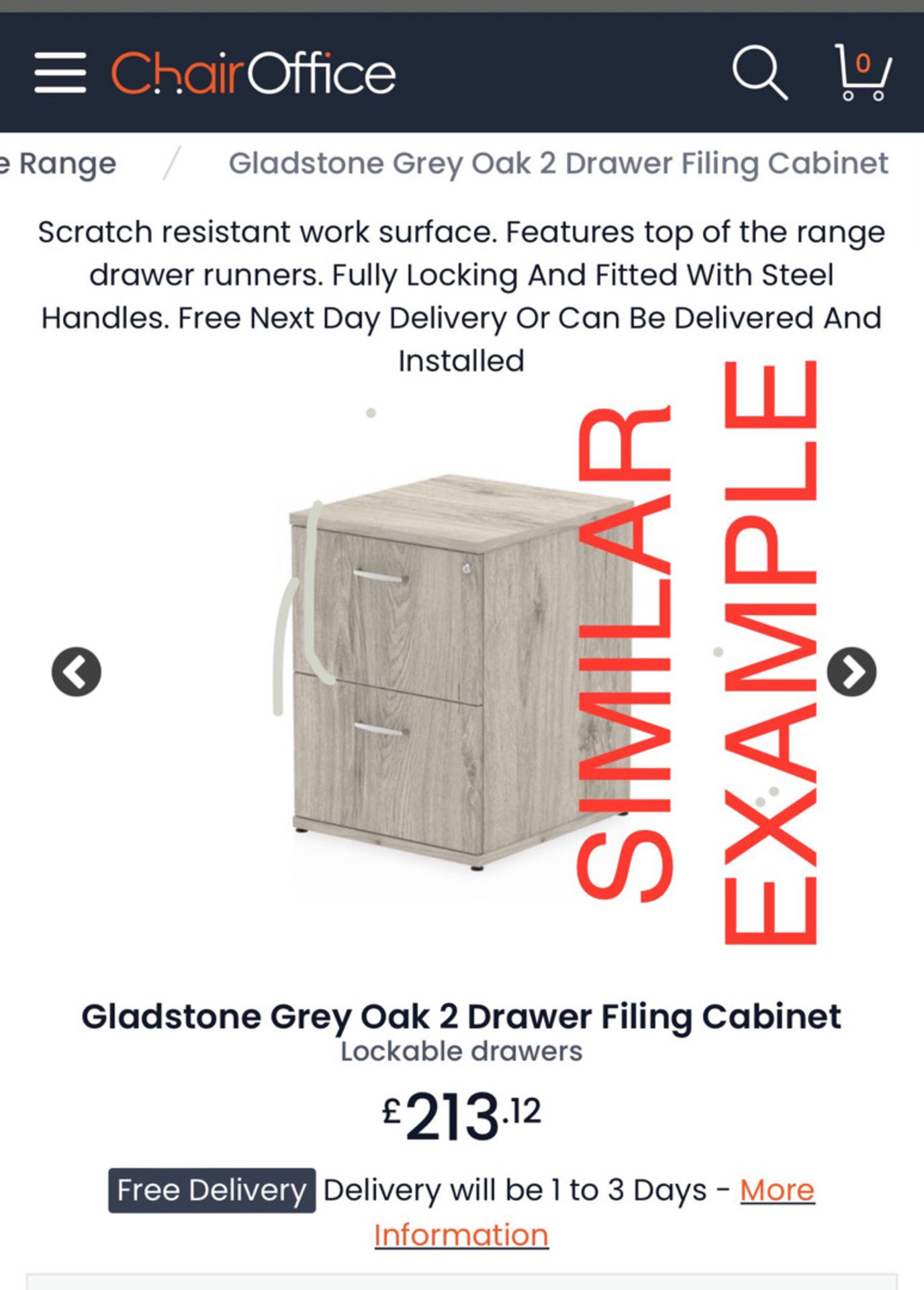 Grey Oak 2 Drawer Filing Cabinet with Lock and Key - Condition As New  -   NO VAT! - Image 4 of 4
