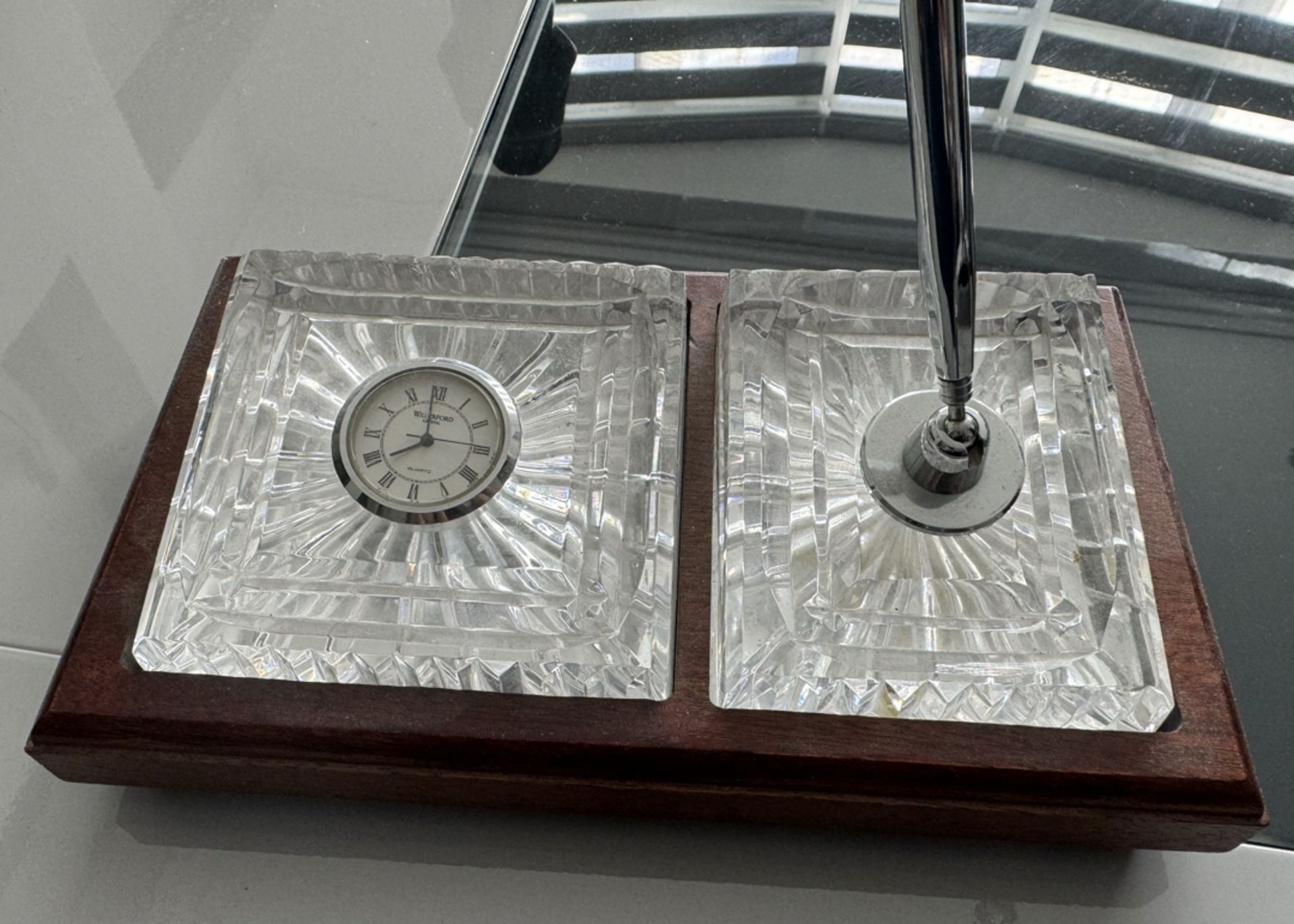 Waterford Crystal Quartz Clock and Pen Set on Wooden Base - NO VAT ! - Image 3 of 3