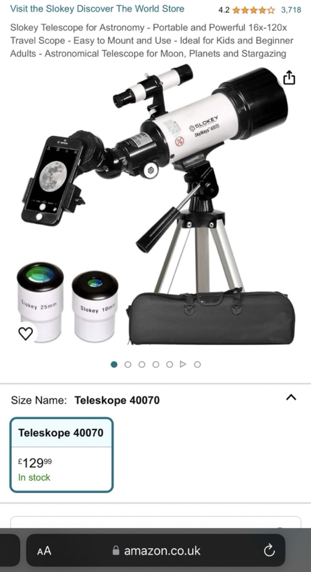 Slokey 40070 SKYWAYS TELESCOPE FOR ASTRONOMY WITH ACCESSORIES (NEW) - AMAZON PRICE Â£129.99!