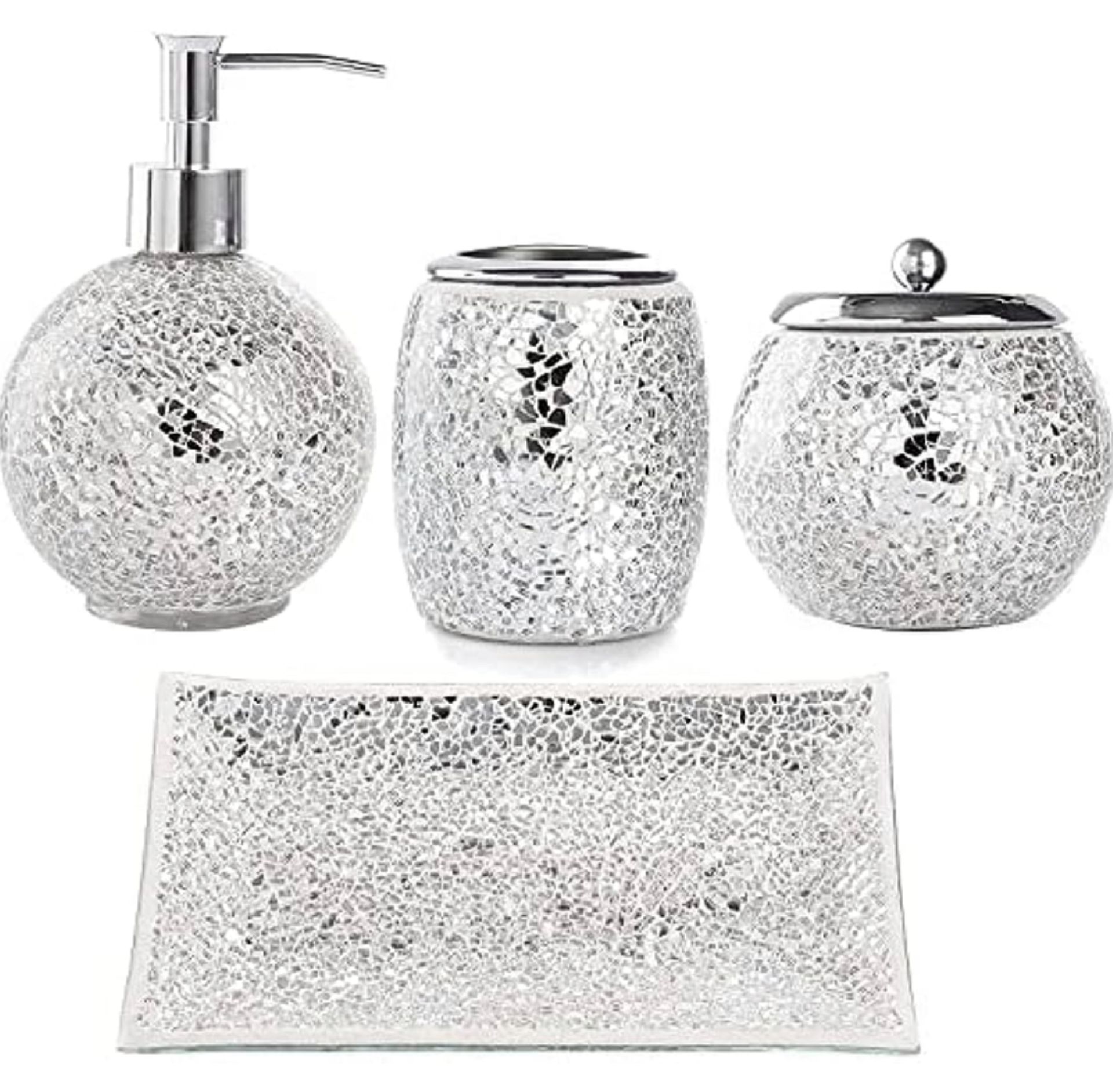 RAW RETURN - Whole Housewares 4 Piece Silver Bathroom Set