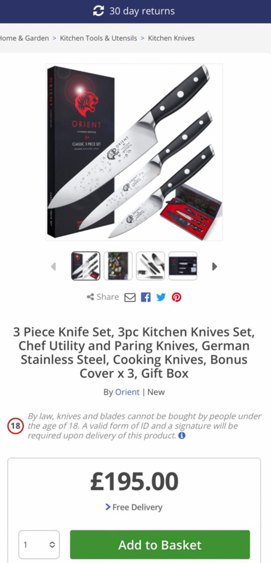 Orient Knife Set of 3 - German Steel - BRAND NEW - RRP Â£100+ ! - Image 3 of 3