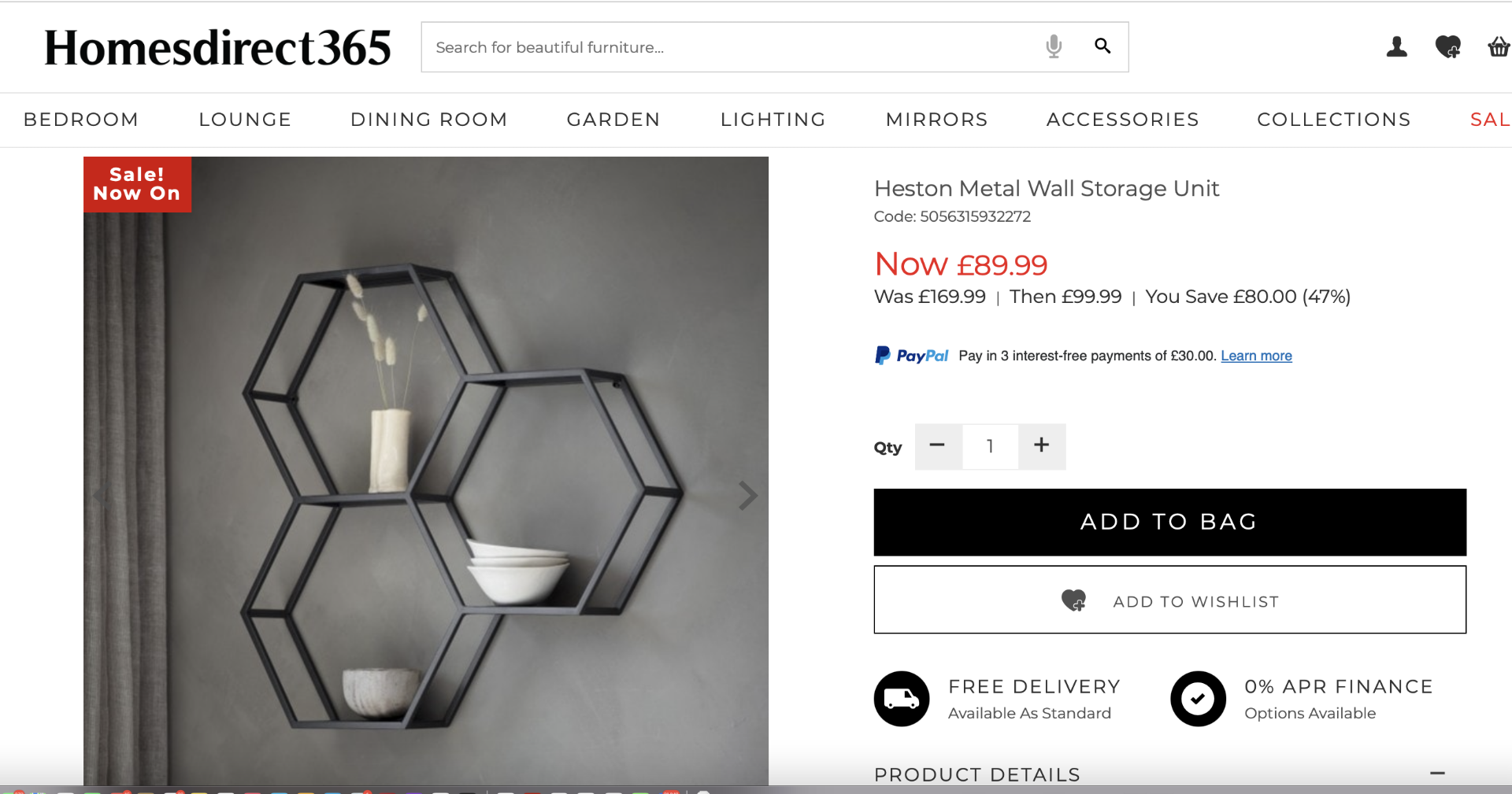 Hudson Gallery Heston Metal Hexagon Wall Mounted Storage Unit Shelf in Black - Brand New and Boxed - Image 2 of 3