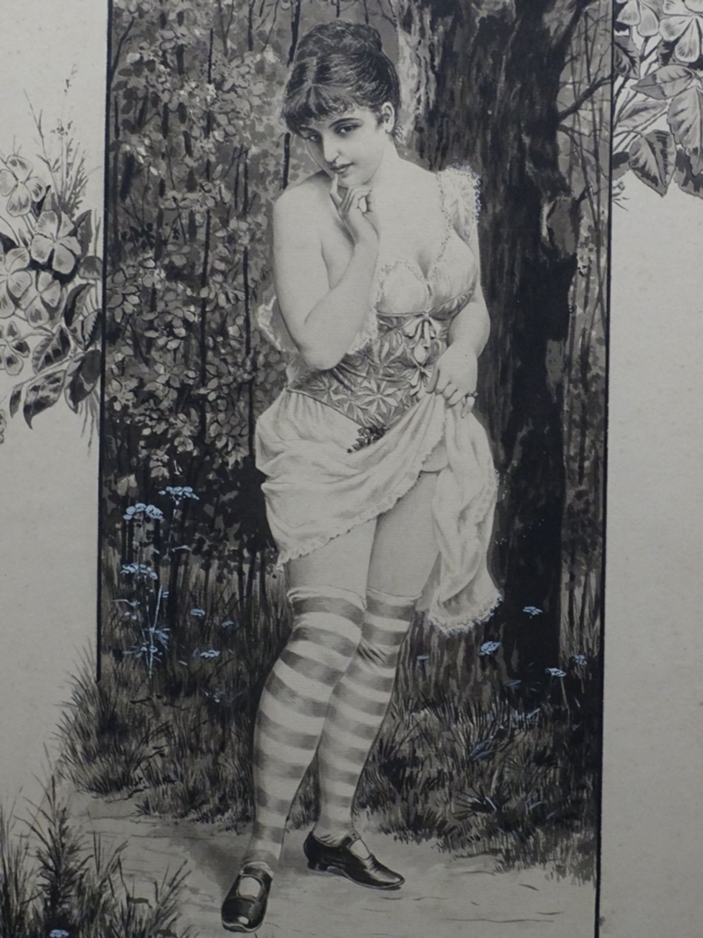 Aquarell auf Papier von " Gottfried SIEBEN (1856-1918) " Motiv: Dame im Waldstück posierend - Bild 4 aus 7